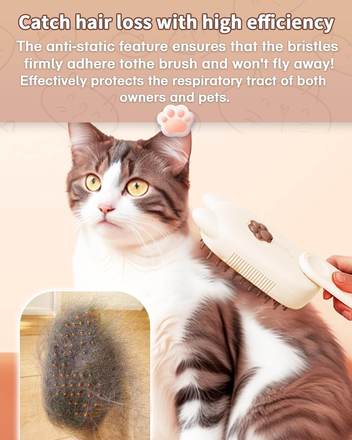 Steamy Cat Brush Cat Steam Brush 3 in 1 Cat Steam Brush for Massage Detangling and Hair Removal Cat Grooming Brush for Cats and Dogs (Milky) - Milky image number 5