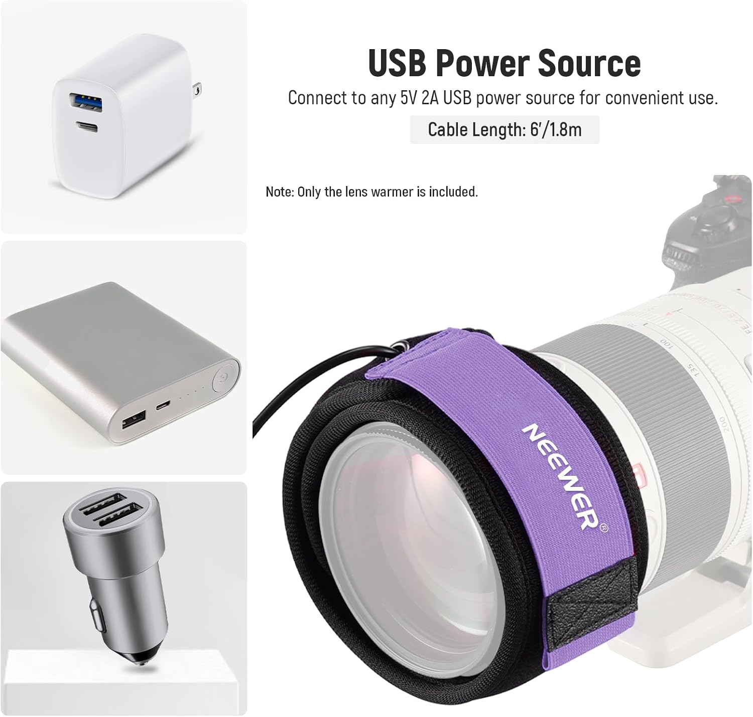 NEEWER USB Lens Heater, 12"/300Mm Lens Warmer with FPC Fast Even Heating Tech for DSLR Camera, Telescope, Astrophotography - 3 Temperature Levels, Prevents Dew/Fog/Condensation, HW-28 image number 1