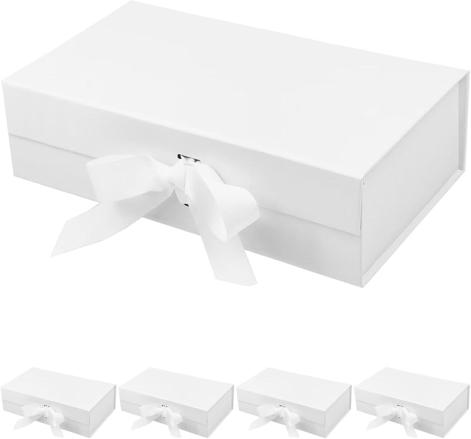 5Pcs Elegant White Box for Gift, Bride Gift Box, Magnetic Gift Box with Ribbon, Gift Boxes for Presents, Baby Gift Box, White Bridesmaid Boxes, Paper Mache Boxes (White, 25X22X9, 5PCS) image number 6