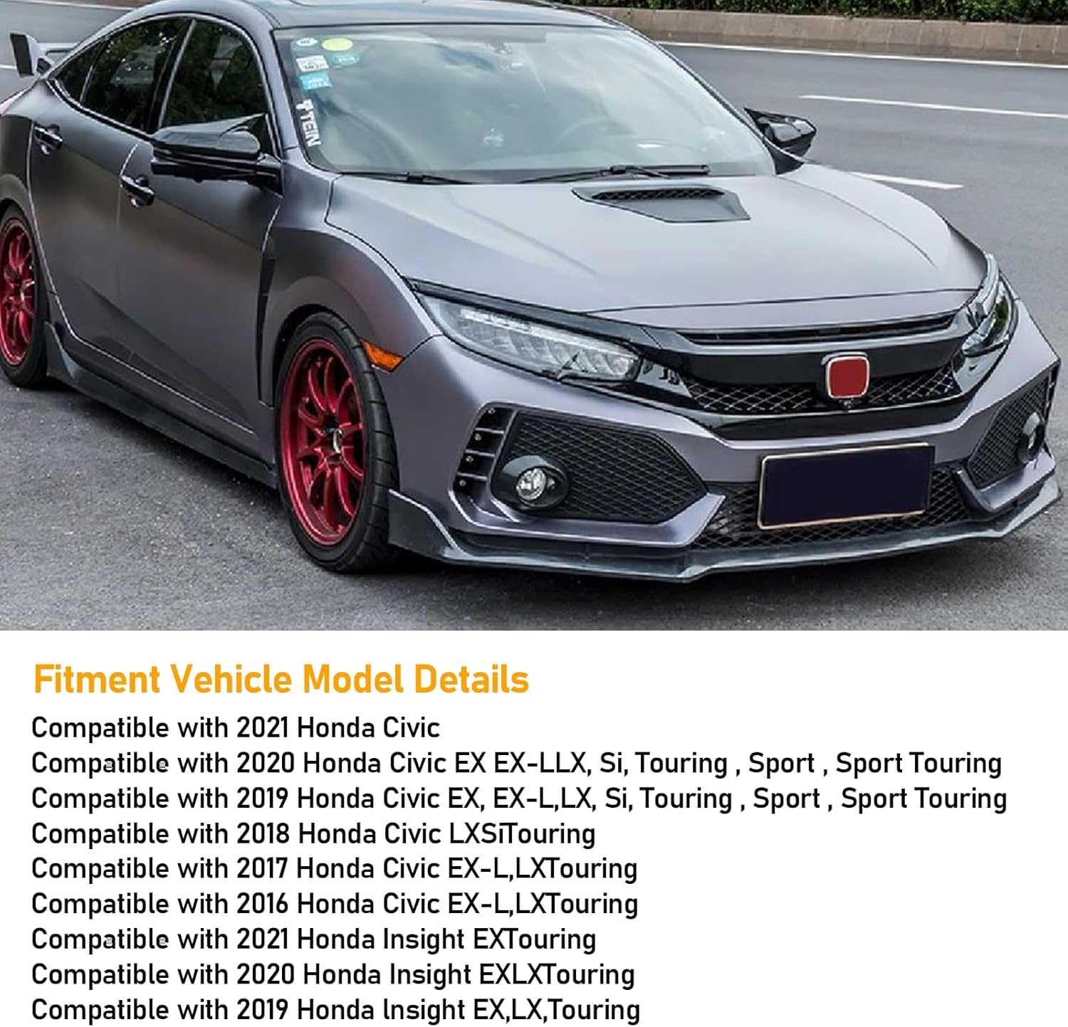 Moonlinks Compatible with 2016-2021 Honda Civic Side Ox Horn Mirror Cover Replacement,Glossy Black Mirror Cap for 10Th Gen Civic,2019-2022 Insight,Lh & RH Side Door Rearview Mirror Cover Trim(1 Pair）