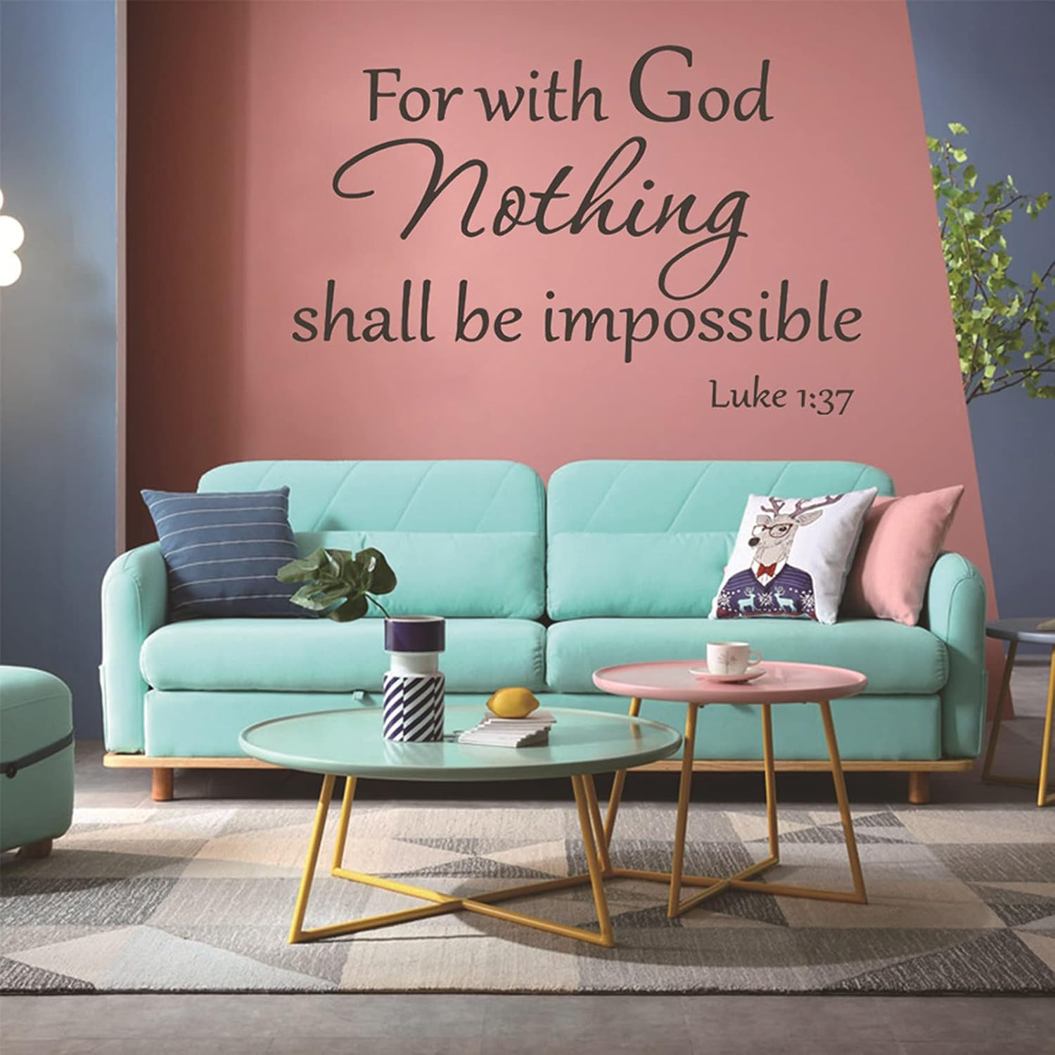 INCAUCA Bible Verse Wall Decals Peel and Stick, for with God Nothing Shall Be Impossible Luke 1:37 Wall Art Saying Sticker, Inspirational Spiritual Religious Wall Decor for Church Home Pray image number 4