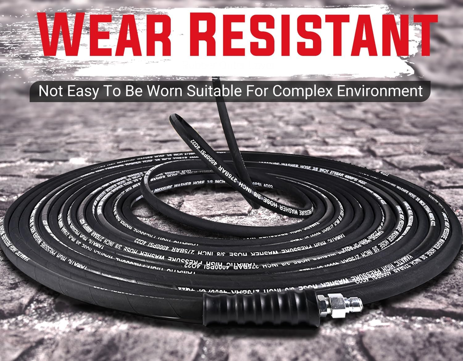 YAMATIC 3/8" Pressure Washer Hose 50FT Hot Water Power Washer Hose Max 212&deg;F with Swivel Quick Connect, 4000 PSI Commercial Grade Steel Wire Braided & Synthetic Rubber Jacket, Kink Resistant image number 3