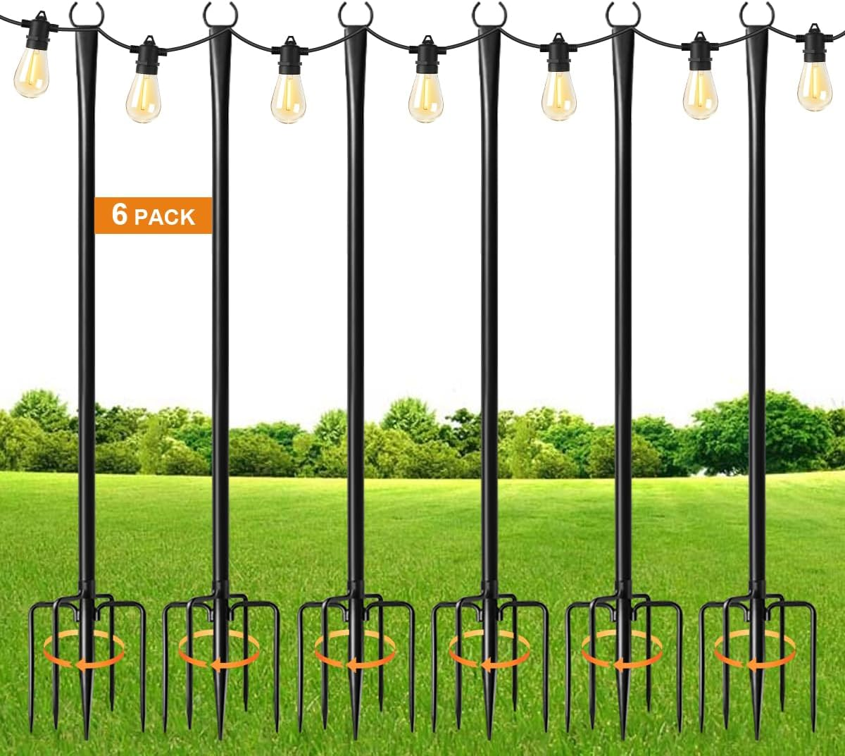 Mulivid 6 Pack String Light Poles for Outdoor,Metal Light Hanging Pole outside with Fork,Light Stand for Patio, Pergola, Garden, Backyard, Yard, Camping Party image number 5