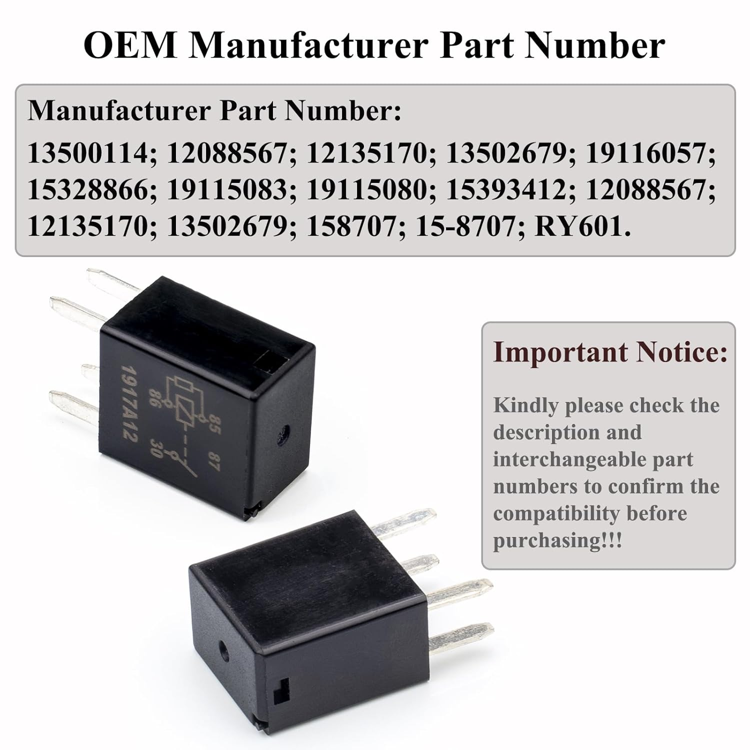 2Pcs 4-Pin Multipurpose Relay 12088567 15328866 8866 8567 Fuse Relay, D1786C High Power 4 Terminal Relay GM 13500114 301-1A-C-R1-U03 image number 1