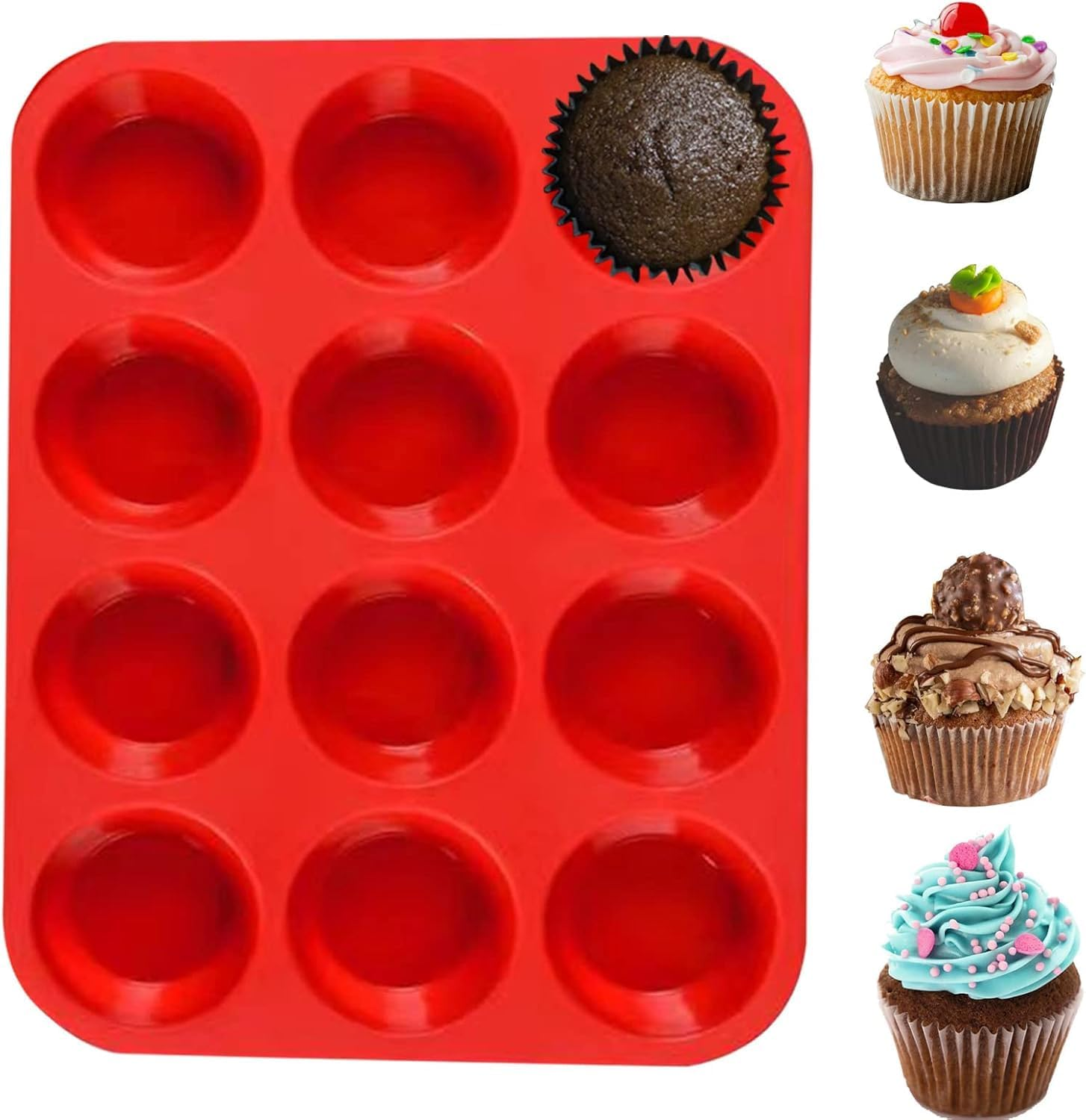 12 Cup Silicone Muffin Pan, Generic Cupcake Baking Pan/Non - Stick Silicone Mold/Dishwasher, Baking Model Circular Kitchen High Temperature Resistant Baking, Microwave Safe ﻿ image number 2