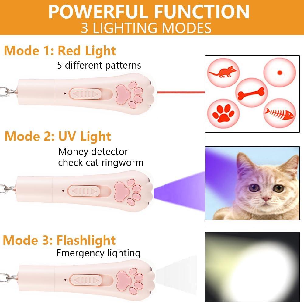 Vekol Cat Laser Toy, LED Pointer Interactive Toys Indoor Cats Dogs Laser, Long Range 5 Modes Laser Projection Playpen USB Rechargeable for Kitten Outdoor Pet Chasing Exercise (Pink) image number 1