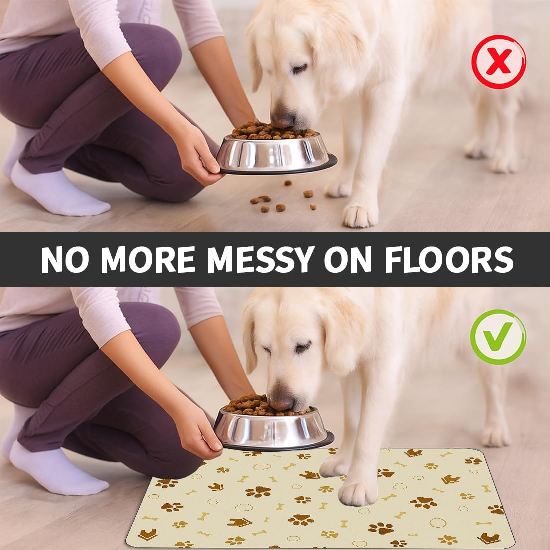 Bowl Mat Dog Non-Slip Feeding Mat Cats, Personalised Underlay Pets, Quick Drying, Easy to Clean Bowl Mat for Pets, Cats, Dogs (Cream Yellow, 30 X 40 Cm)