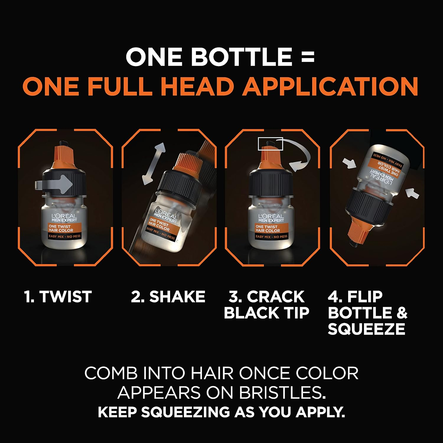 L&rsquo;Oreal Paris Men Expert One Twist Mess Free Permanent Haircolor, Covers Grays, Real Black 02, 1 Application Kit image number 3