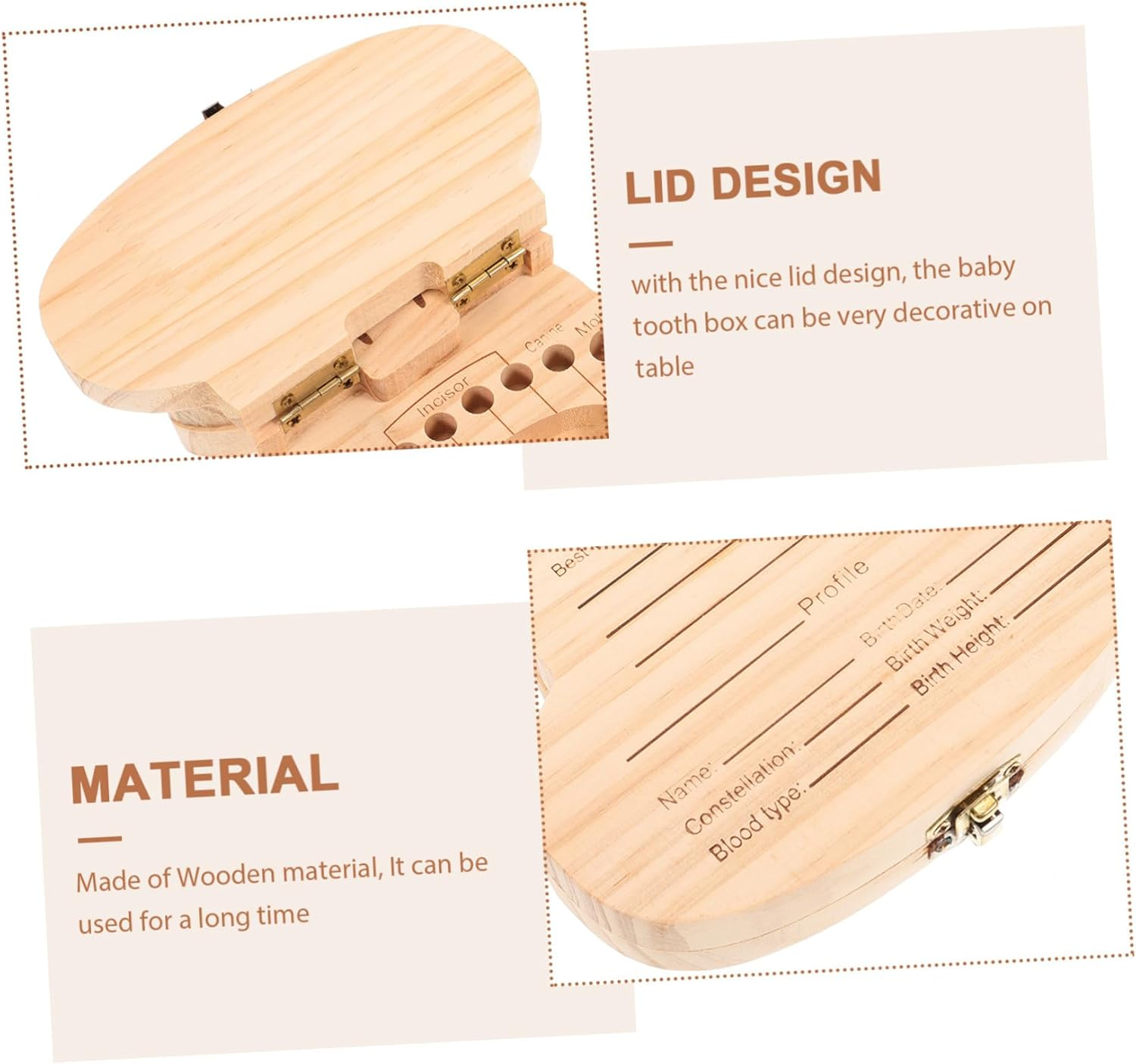 PRETYZOOM Baby Teeth Box and Fetal Hair Saver Wooden Keepsake Organizer Cartoon Hippo Design for Newborns and Children Tooth Storage Souvenir image number 3