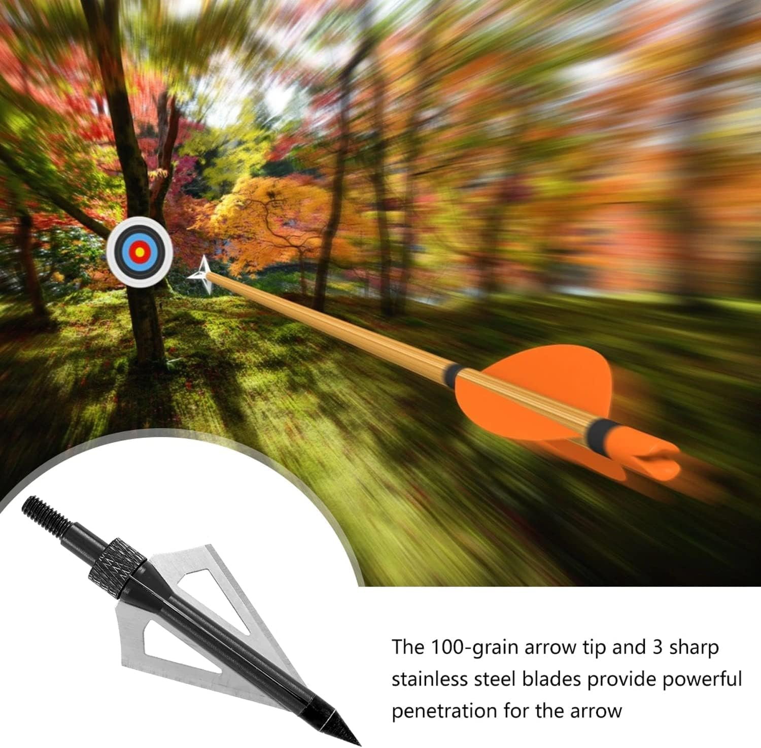 12 Pack 100 Grain Broadheads, 3-Blade Screw-In Archery Broadheads for Hunting, Stainless Steel Arrow Tips for Compound Recurve Bow and Crossbow Broadheads with Plastic Case