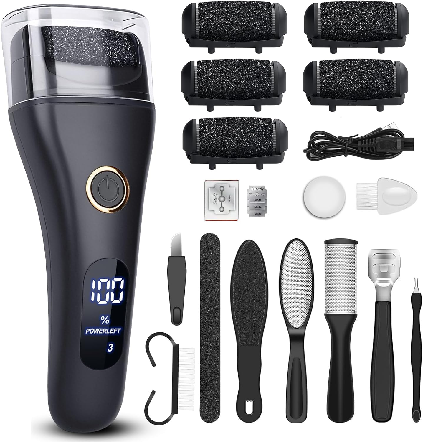 Electric Foot File - Callus Remover for Feet, Adjustable 3 Speed Rechargeable Waterproof Professional Pedicure Kit with 16 in 1 Foot Callus Remover Perfect for Dead Skin Calluses Hard Skin Dry Cracks image number 6