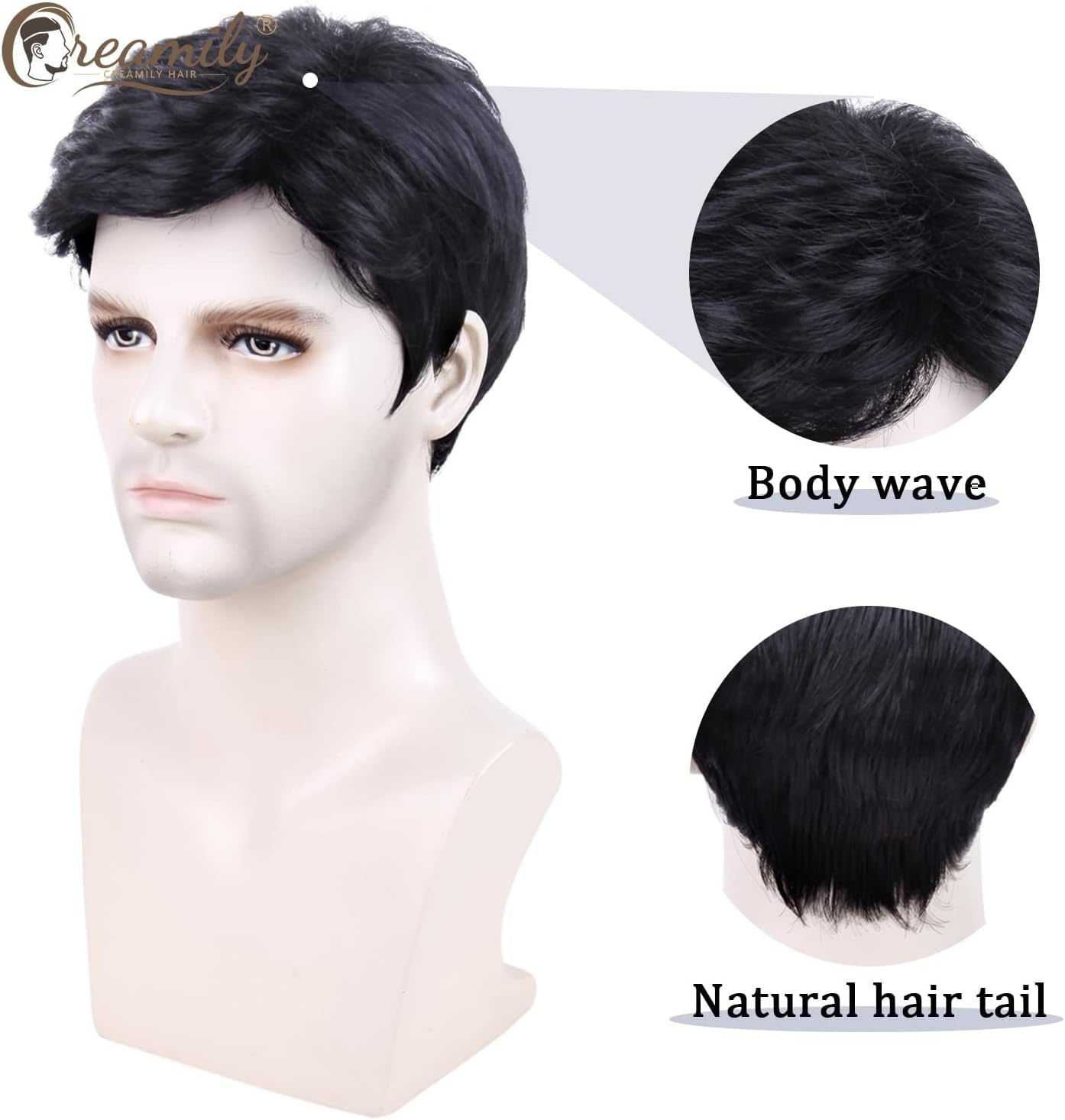Creamily Men'S Black Short Wavy Synthetic Hair Wig for Men Costumes Cosplay Party Daily Wear Halloween Men'S Wig image number 6