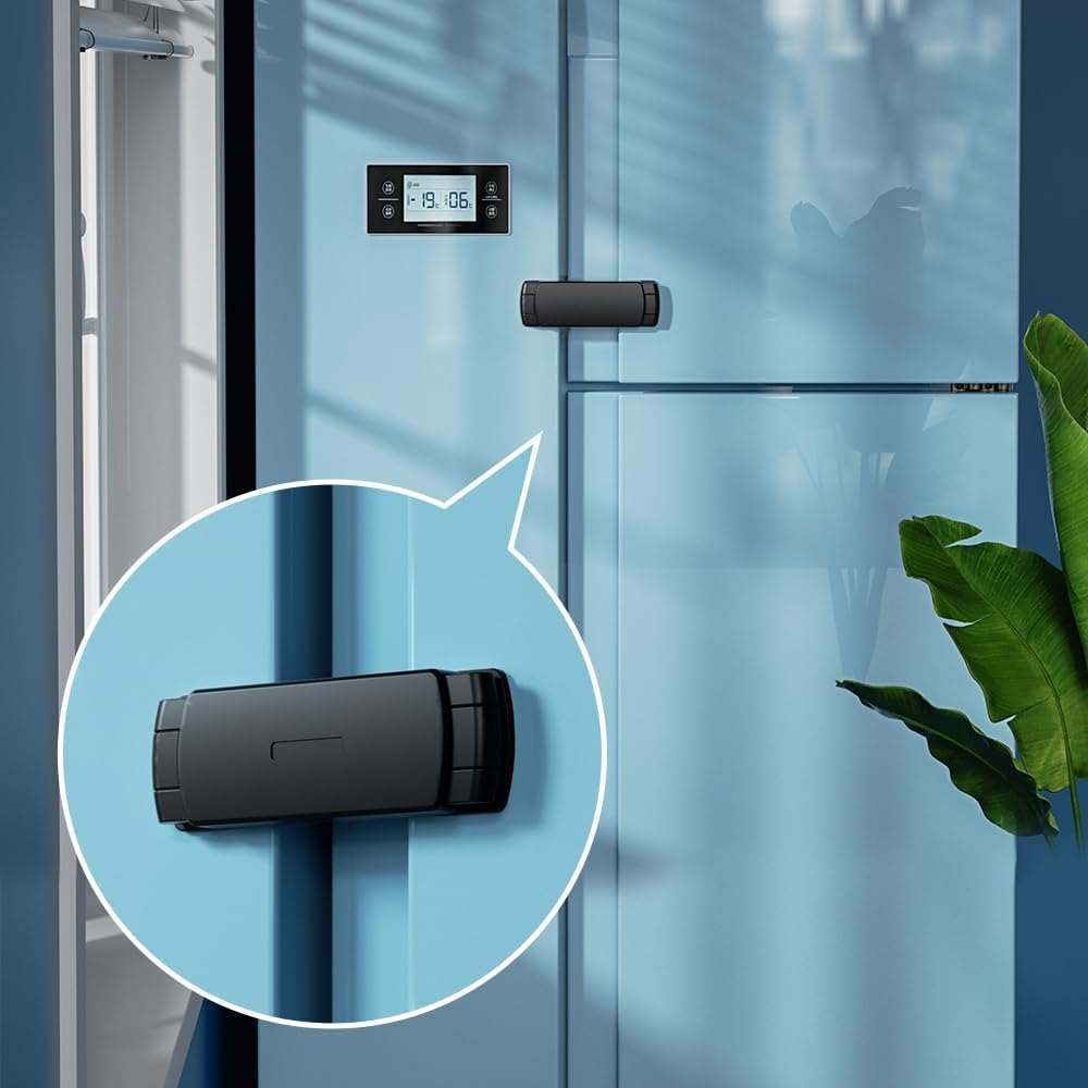 SAFELON 2 PCS Upgraded Baby Safety French Fridge Door Lock, Childproof Double Door Refrigerator Lock, Cabinet Cupboard Lock for Toddlers & Kids (Black)