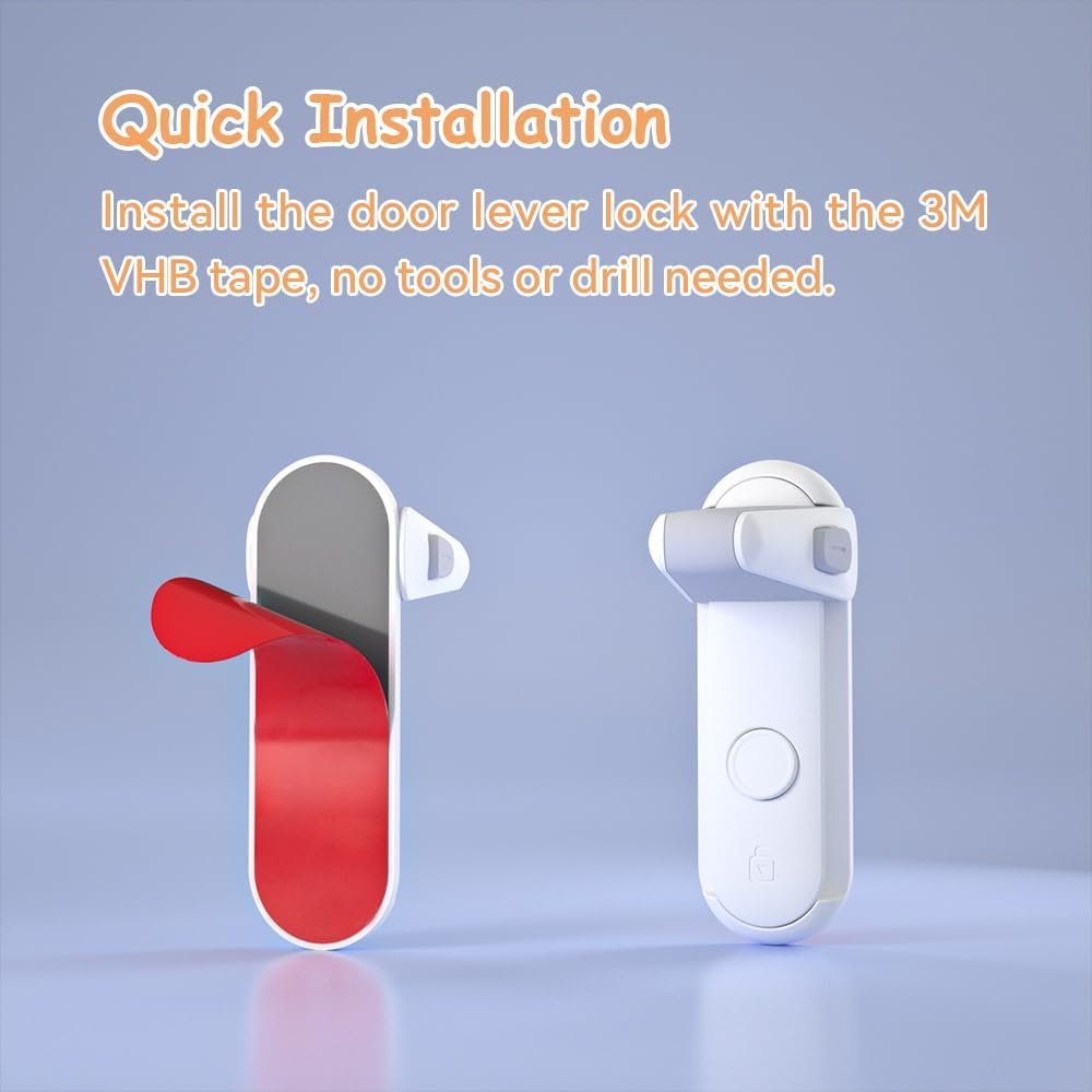 SAFELON 2 Pcs Door Lever Locks for Childproof & Petproof, Door Handle Locks for Toddlers, Baby Safety Locks for Toddlers (White) image number 5
