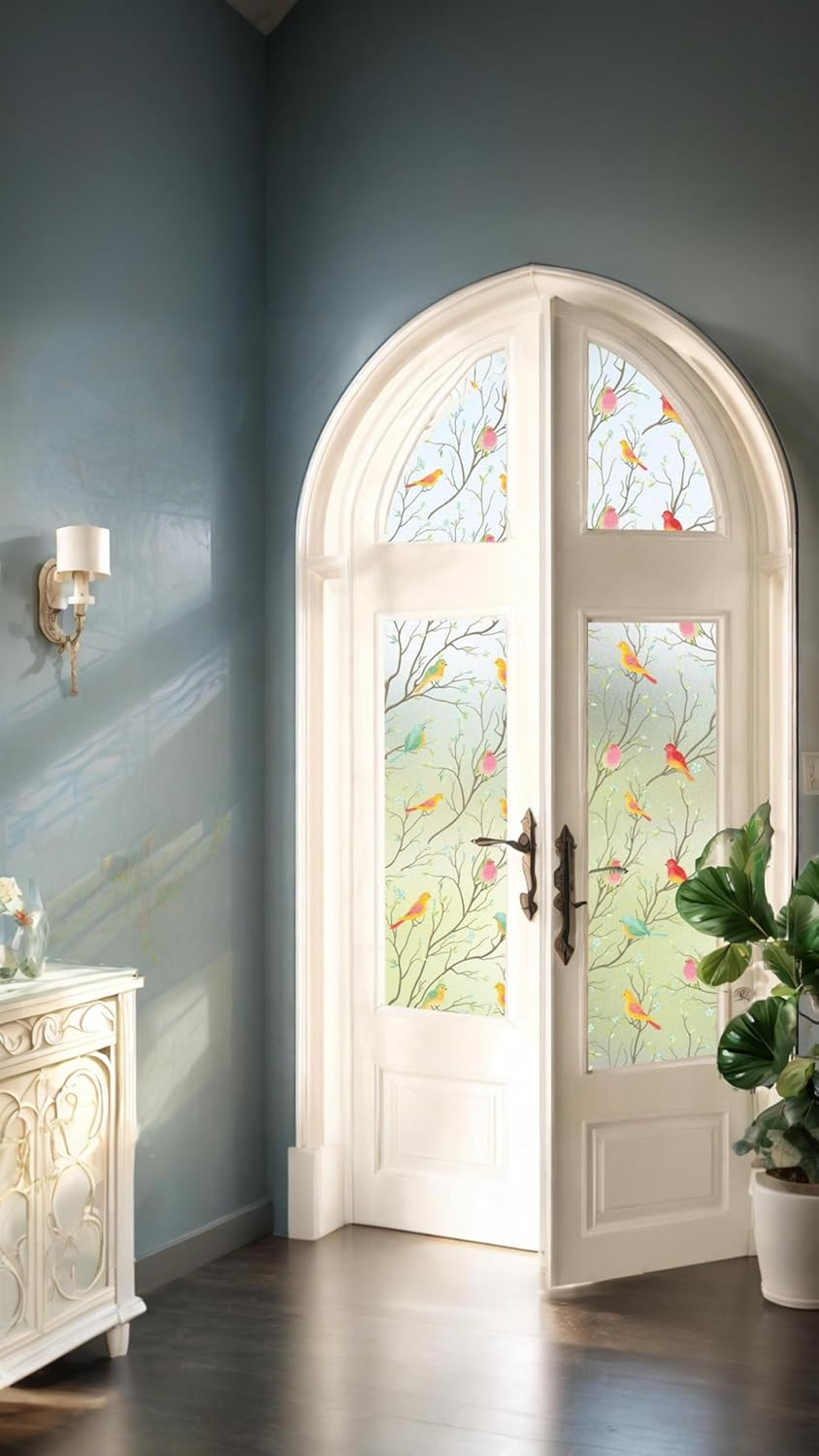 Honwor Stain Glass Effect Privacy Film - Frosted Anti-Glare UV Protection for Windows | Non-Adhesive Static Cling | Home & Office Decor | 17.7X78.7 Inch