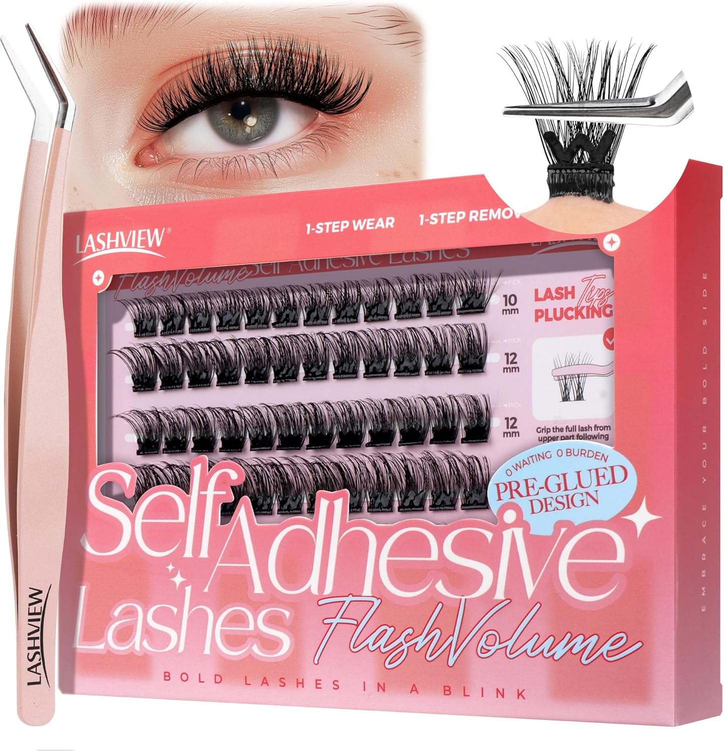 LASHVIEW Self Adhesive Eyelashes, 3 Seconds to Apply, Super Portability, Easy for Beginners, 24 Hour Hold, Ideal for Any Occasion, 72 Pieces 10-16 Mm (Z02) image number 5