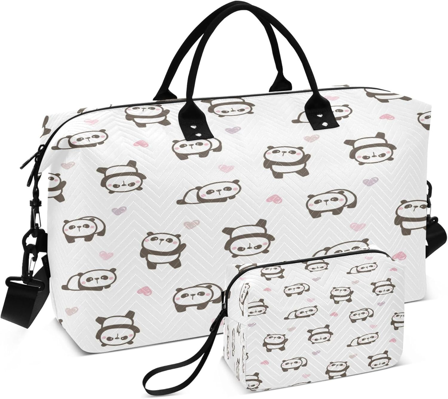 Travel Hand Bag Sport Training Bag Travel Weekender Gear Bag with Adjustable Strap for Trip Multifunctional Cute Cartoon Panda and Heart, Multi, 1 Size, Modern/Fitted, Multi, 1 Size, Modern/Fitted image number 3