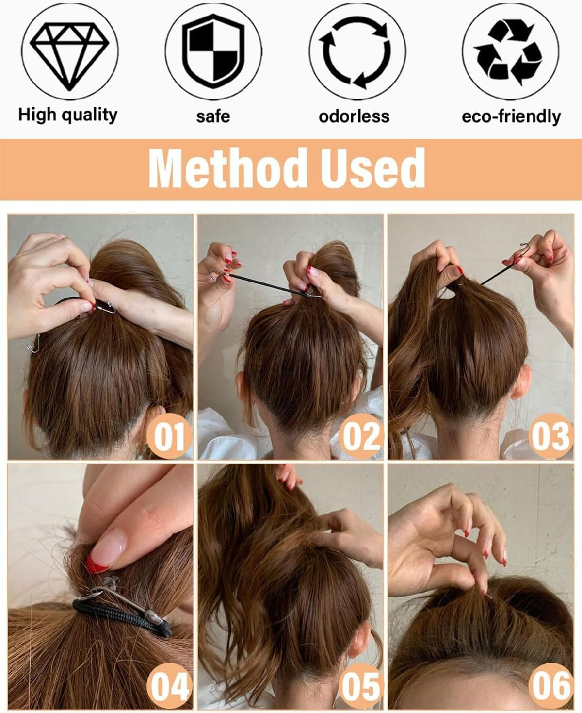 FUGLUS 18 Pieces Hair Scrunchie Hooks, Elastic Hair Bands, Open Ponytail Hooks, Hair Bands with Hair, Ponytail Hook Hair Clips for Women and Girls, Hair Scrunchie image number 5