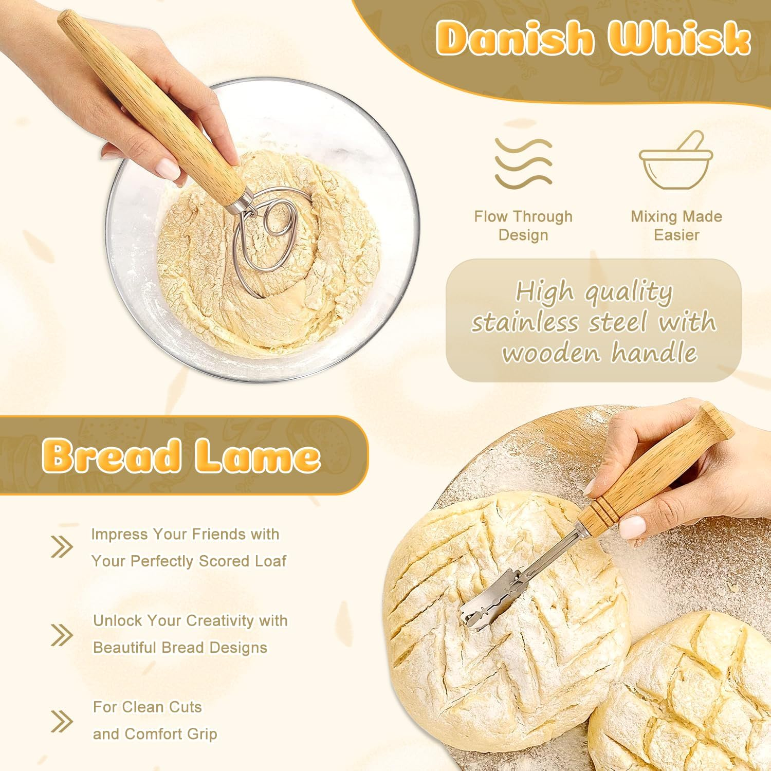 Sourdough Starter Kit Bread Baking Supplies, Bread Proofing Basket Set of 2 round and Oval - 30Oz Jar (1000Ml Glass) & Two Silicone Baskets, Sour Dough Kit Tools, Premium Baking Tools image number 1