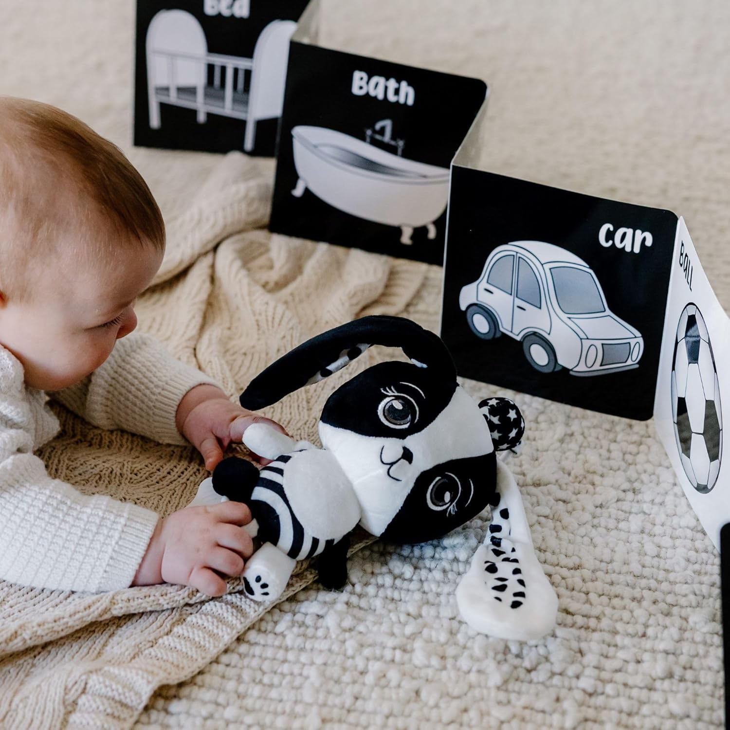 Billie the Bunny &ndash; High Contrast Sensory Baby Toy (0&ndash;24 Months) | Hanging Plush Bunny | Pram Toy, Stroller Toy, Baby Car Toy, Play Gym Hanging Toy | Black and White Hanging Baby Toy image number 2