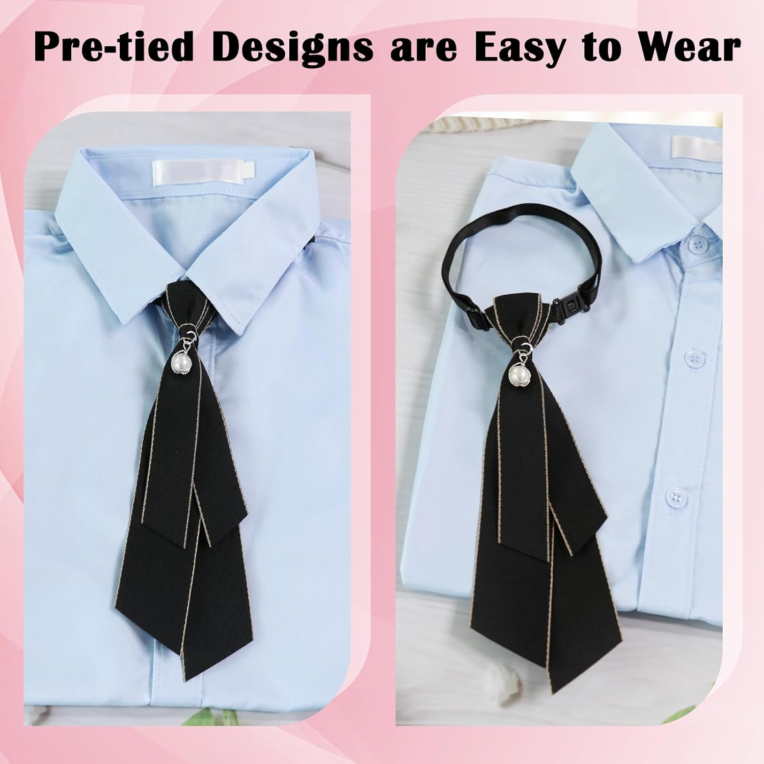 Luckyvestir Bow Ties for Women, Girls Uniform Black/Red/Green Neck Tie, Vintage Accessory for School Shirt Work - A:Black image number 2