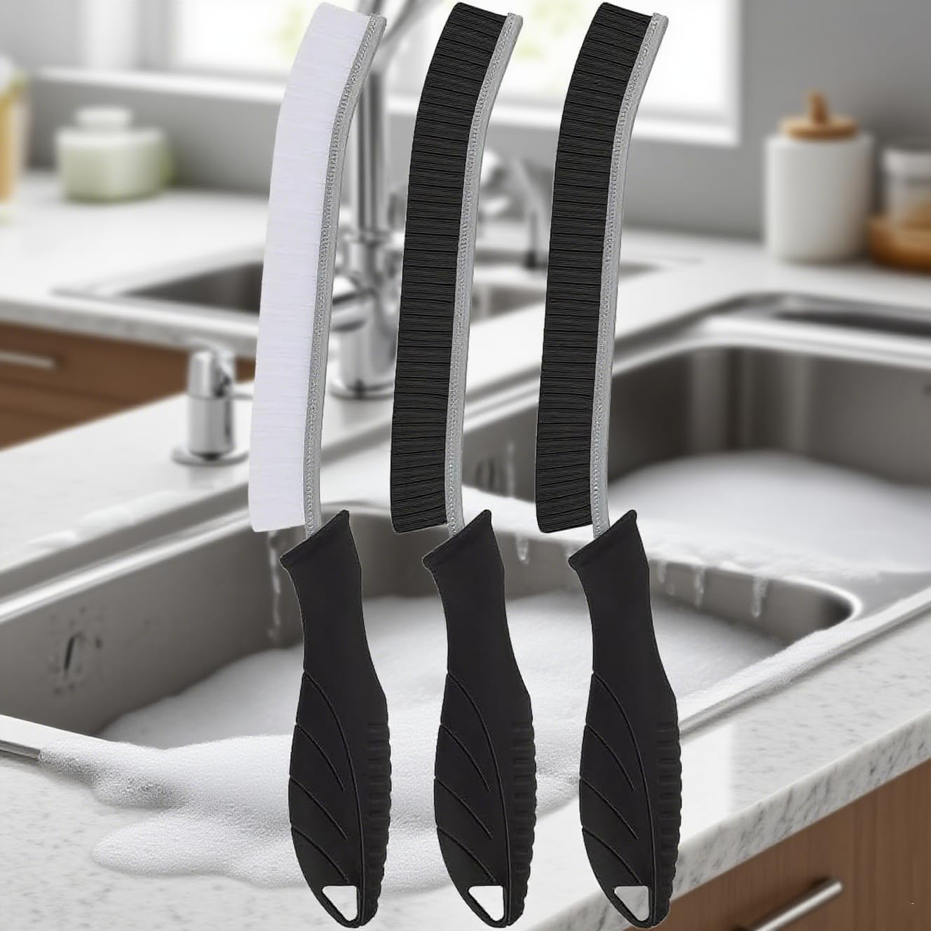 Mumoo Bear Hard Bristle Crevice Cleaning Brush, Multifunctional Gap Scrub Brush, Home Essentials, Bathroom Cleaner Tools for Household Use, Kitchen, Window, Faucets image number 2