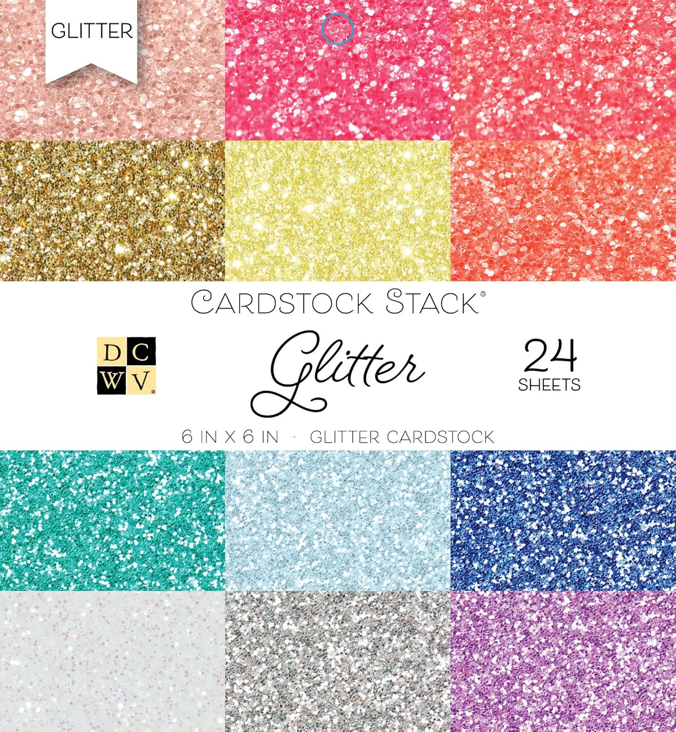 Glitter Cardstock Paper 6X6 Inches - Sparkly Craft Paper for Card Making, Scrapbooks, Art Projects - 24 Single Sided Sheets, 12 Glittery Colors image number 2