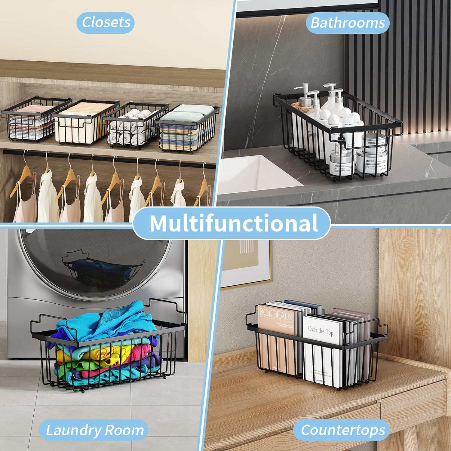 4 Pack Freezer Organizer Bins(14.6&lsquo;&rsquo;L X 7.1&lsquo;&rsquo;W X 5.2&lsquo;&rsquo;H) for 7 Cu.Ft Deep Ches Freezer Sort Frozen Meats | Stackablet Deep Freezer Organizer Bins Get Food Easily W/Handle(Black), Gifts Ideas for Mom - White image number 6