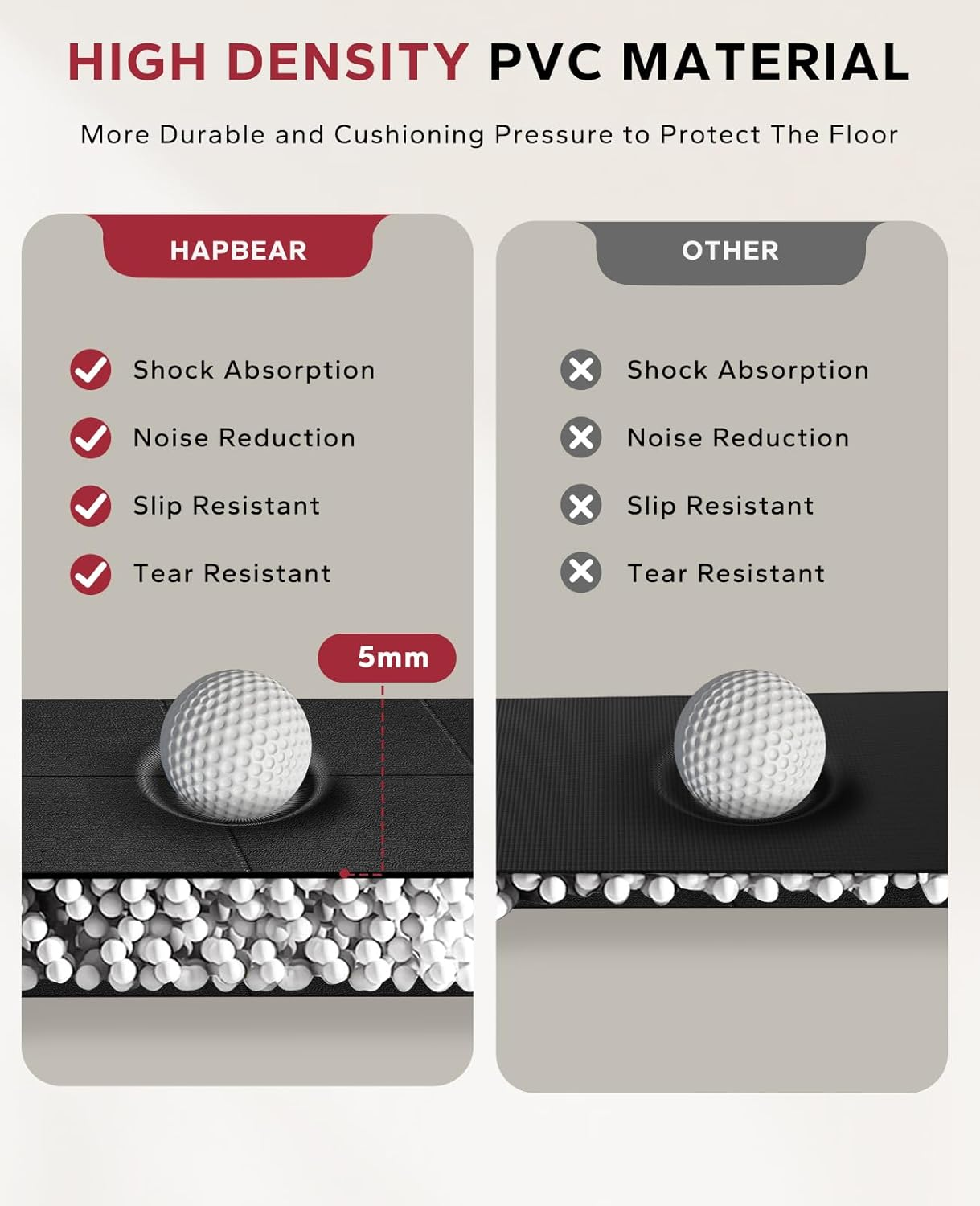 HAPBEAR Foldable Exercise Equipment Mat, 173&times;61Cm&times;5Mm Thick, Non-Slip Treadmill, Weight Bench & Walking Pad Mat for Carpet & Hardwood Floors, Shock Absorbing Floor Protector for Home Gym image number 4