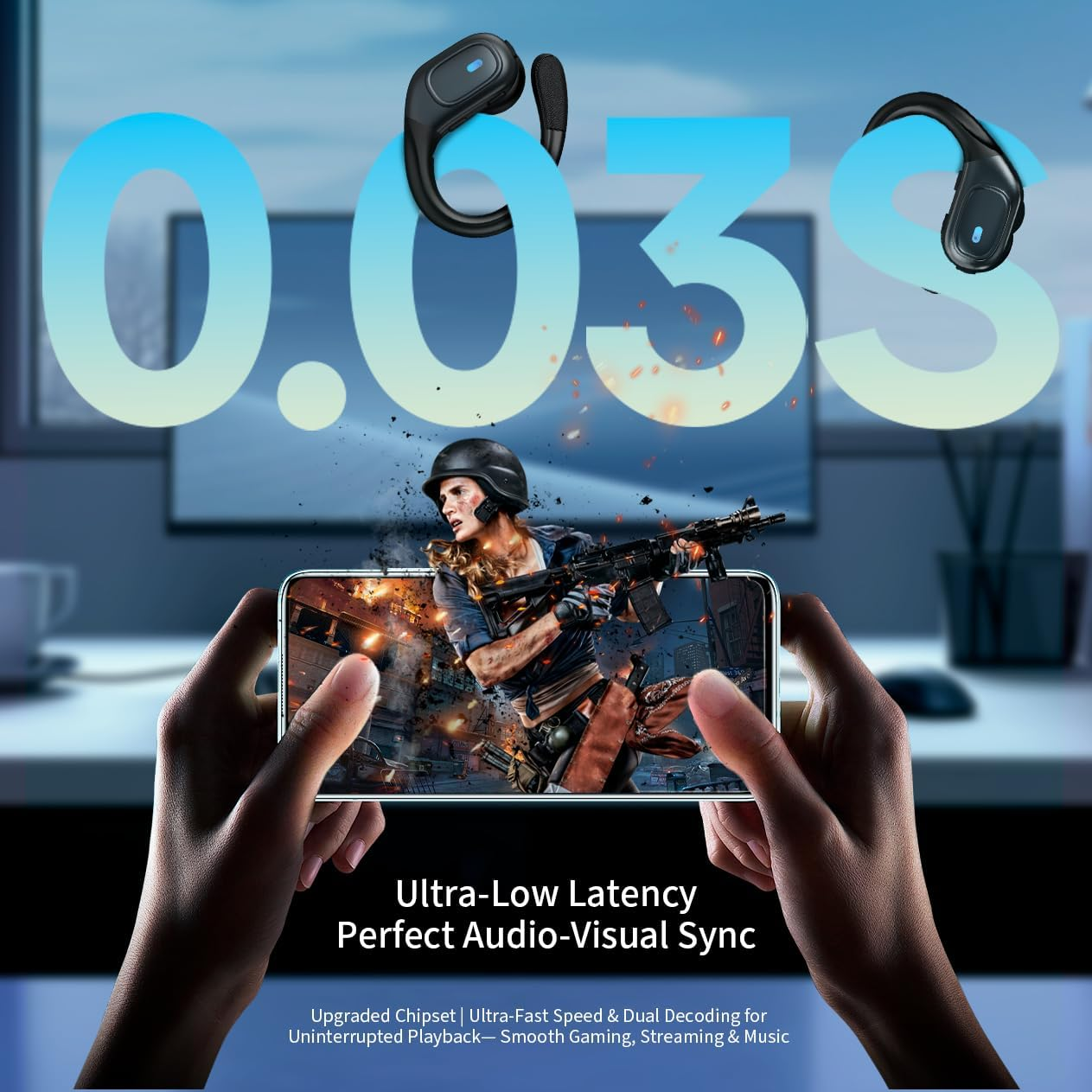 PORTENTUM Bluetooth Sports Headphones - LED Indicator - DNS Noise Reduction - 50H Battery - Bluetooth 5.4 - Waterproof In-Ear with Integrated Controls - Hifi Bass - Comfortable Fit - USB-C image number 4