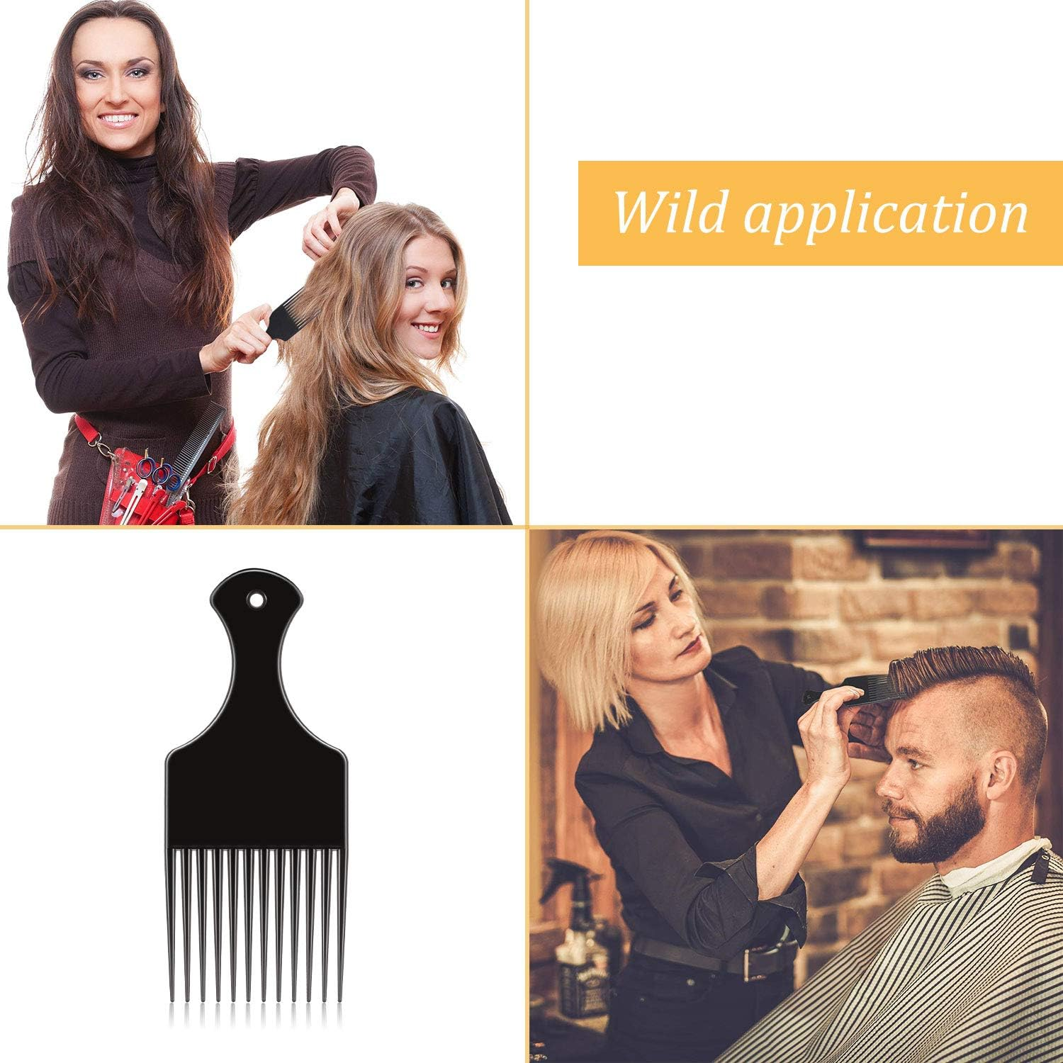 6 Pieces Smooth Plastic Afro Hair Combs, 6.5 Inch Natural Curly Hair Styling Tool (Black) image number 6