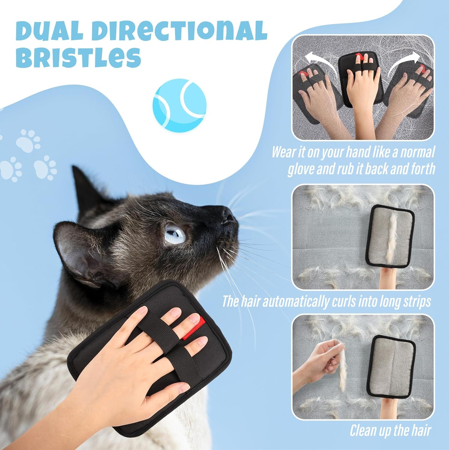 Fiohiros 2025 New Upgrade 2 Pack Pet Hair Remover Glove, Double Sided Reusable Cat Dog Hair Remover, anti Static Fur Removal Glove for Sofa, Carpet, Car image number 2