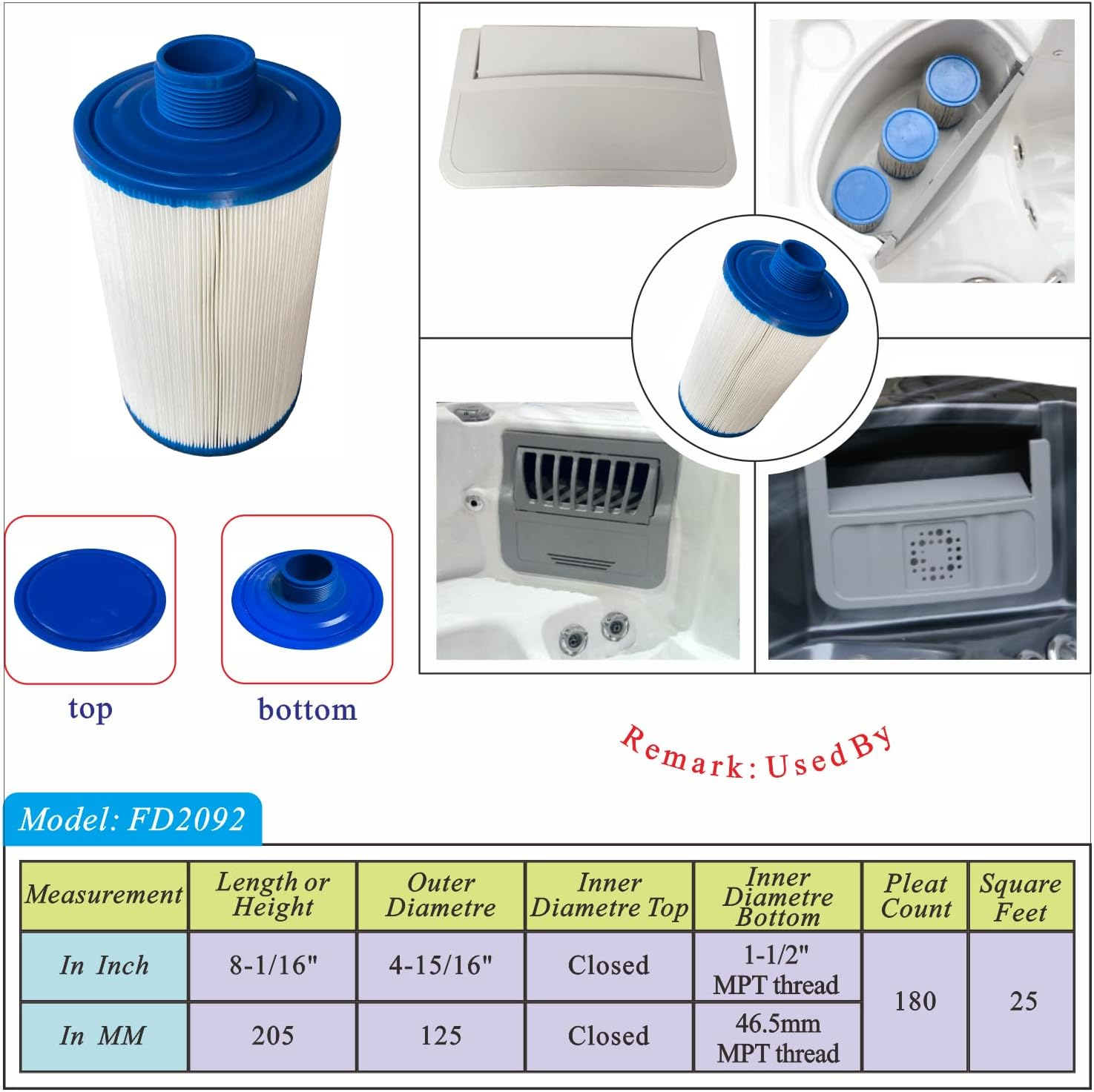 Malaka Hot Tub Filter Cartridge Compatible with C400, 205 X 125 Mm, Closed Flat Top, with 46.5Mm MPT Thread, 2-Pack image number 5