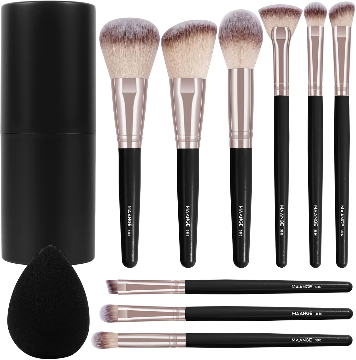 Makeup Brushes 11 Pcs Easy-Taken Travel Makeup Brush Set Foundation Eye Shadows Blush Face Powder Concealer Mini Make up Brushes with Case（Black Gold） image number 4