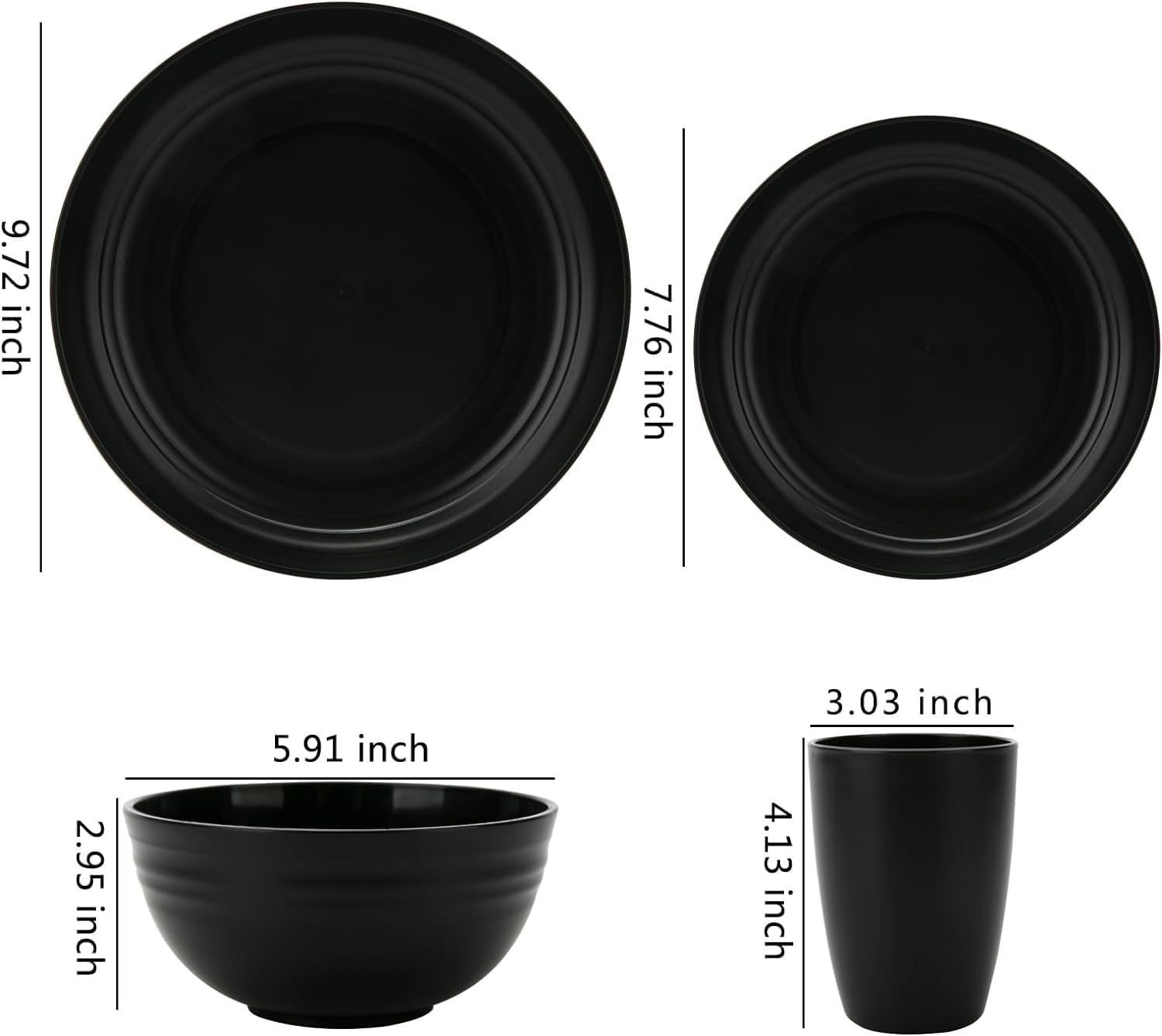 32Pcs Black Straw Dinnerware Set, Plastic Reusable Plates, Wheat Straw Plates and Bowls Set, Dish Set for 8, Microwave Safe