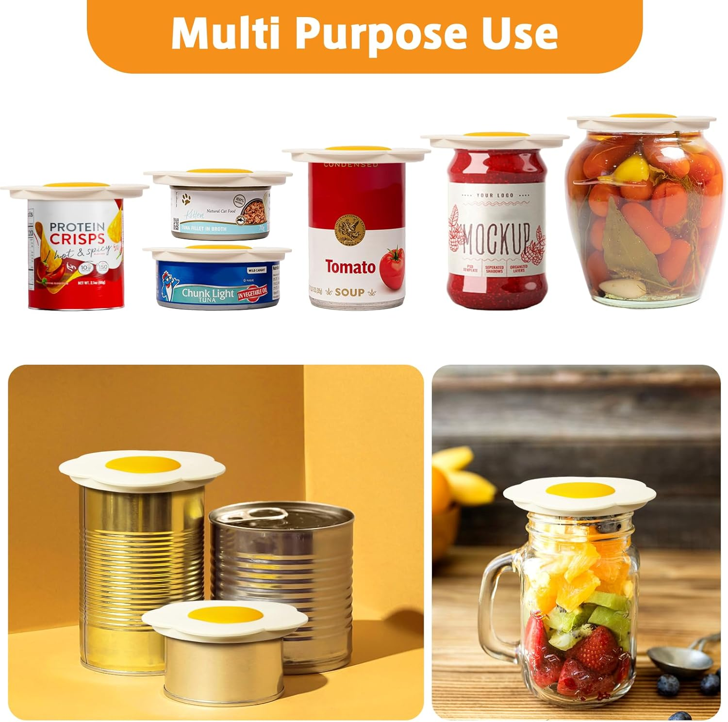 Pet Food Can Lids, Universal Size Can Covers for Dog and Cat Cans, Silicone Cat Food Top with Sunflower Shape One Fit 3 Standard, Multifunctional Pet Can Opener Can Spoons (2 Pieces) image number 3