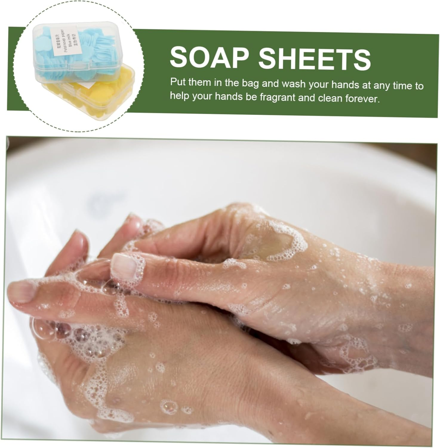 BRIGHTFUFU Travel Portable Hand Tablets Soap Flakes Hand Soap Refill Sink Caddy Container Soap Bag Travel Bottles for Toiletries Soap Dish Drainer Dispenser Soap Paper image number 1