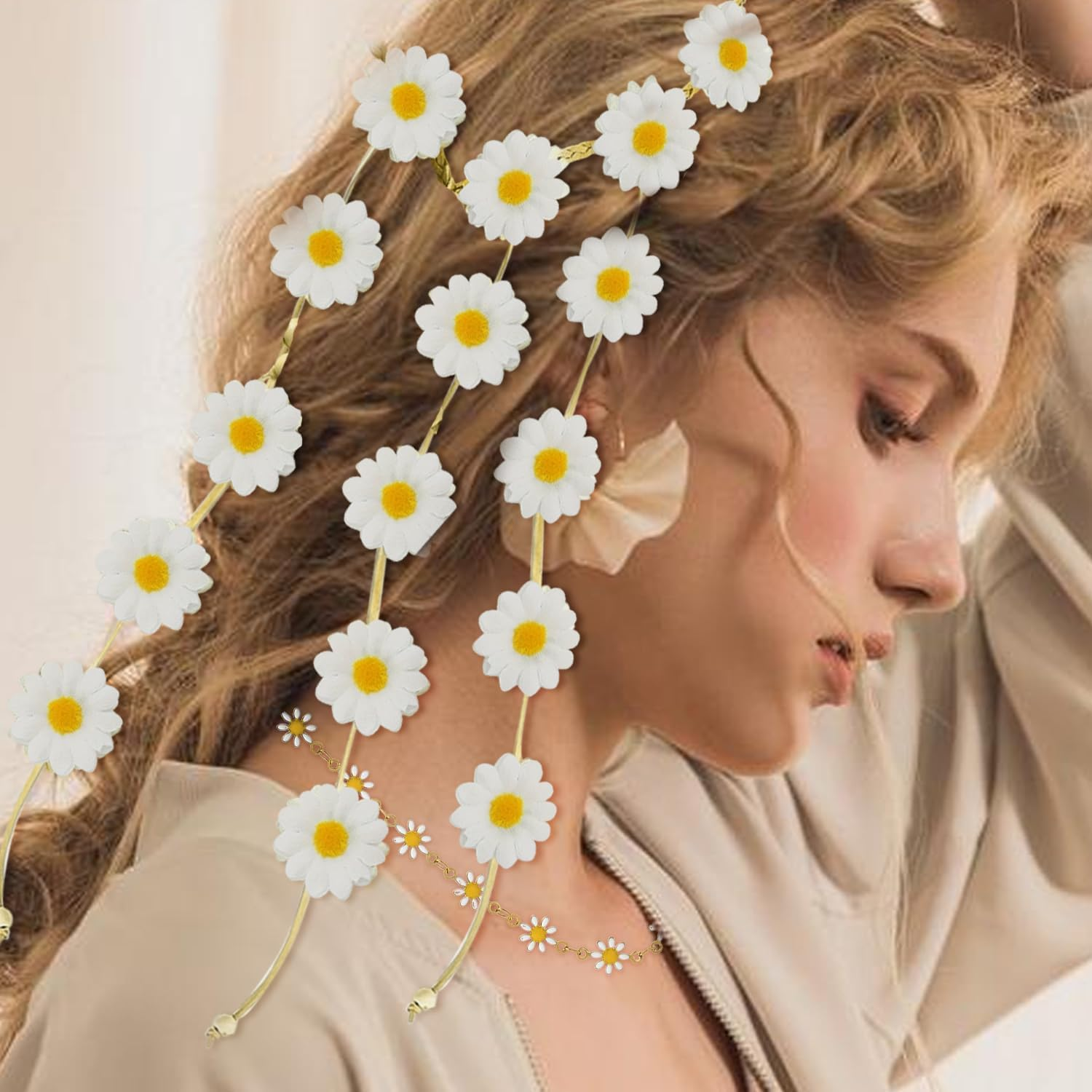 1 Daisy Headpiece and 1 Daisy Necklace, Beach Headpiece, Boho Jewellery, Everyday Versatile Necklace image number 3