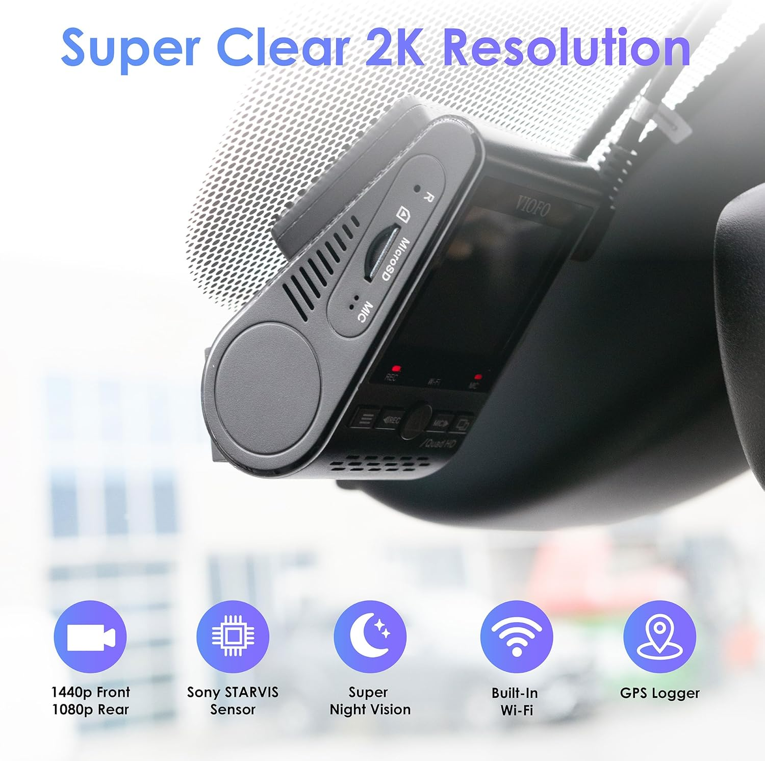 VIOFO Dual Dash Cam, 2K 1440P 60Fps+1080P 30Fps Front and Rear Dash Camera with Wi-Fi GPS, Parking Mode, Emergency Recording, Super Capacitor, Motion Detection (A129 plus Duo) image number 5