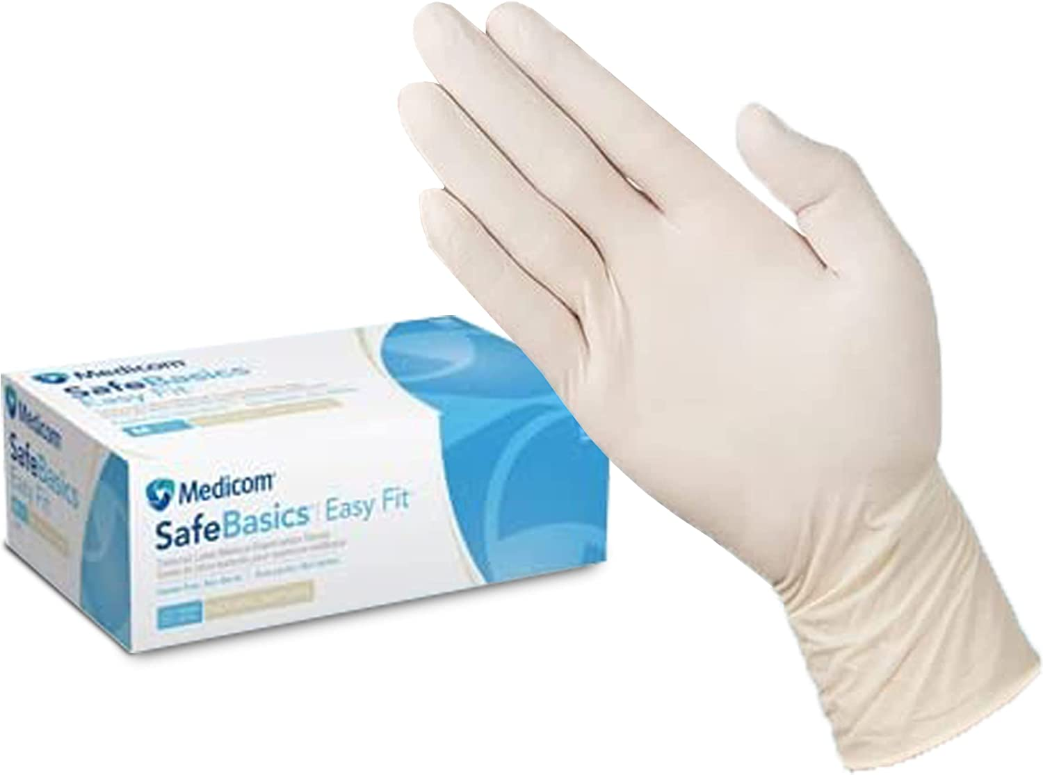 Medicom Safebasics Easyfit Disposable Latex Gloves - 100 Count - Large - White Latex Gloves, Work Gloves, Multipurpose Powder Free Gloves