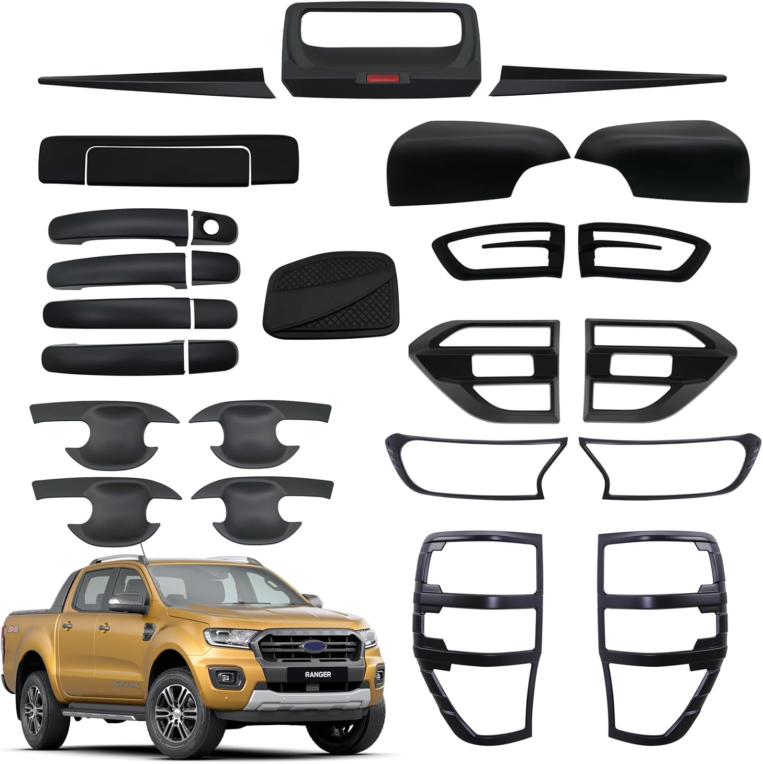 SUERAUTO4X4 for Ford Ranger PX2 PX3 2015-2022 Body Kit Car Exterior Accessories, Headlight Tail Light Cover Car Door Handle Scratch Protector Tailgate Handle Side Vent Cover Wing Mirror Cover Trim image number 1