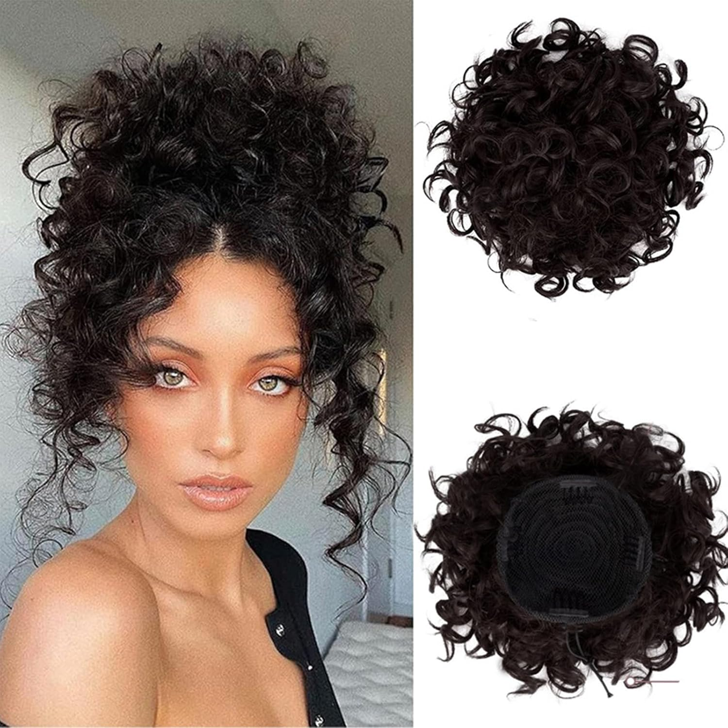Women'S Curly Hair Bun Wigs Messy Ponytail Hair Wrap Synthetic Hair Extension Drawstring Hair Bands Dark Brown 4# image number 5