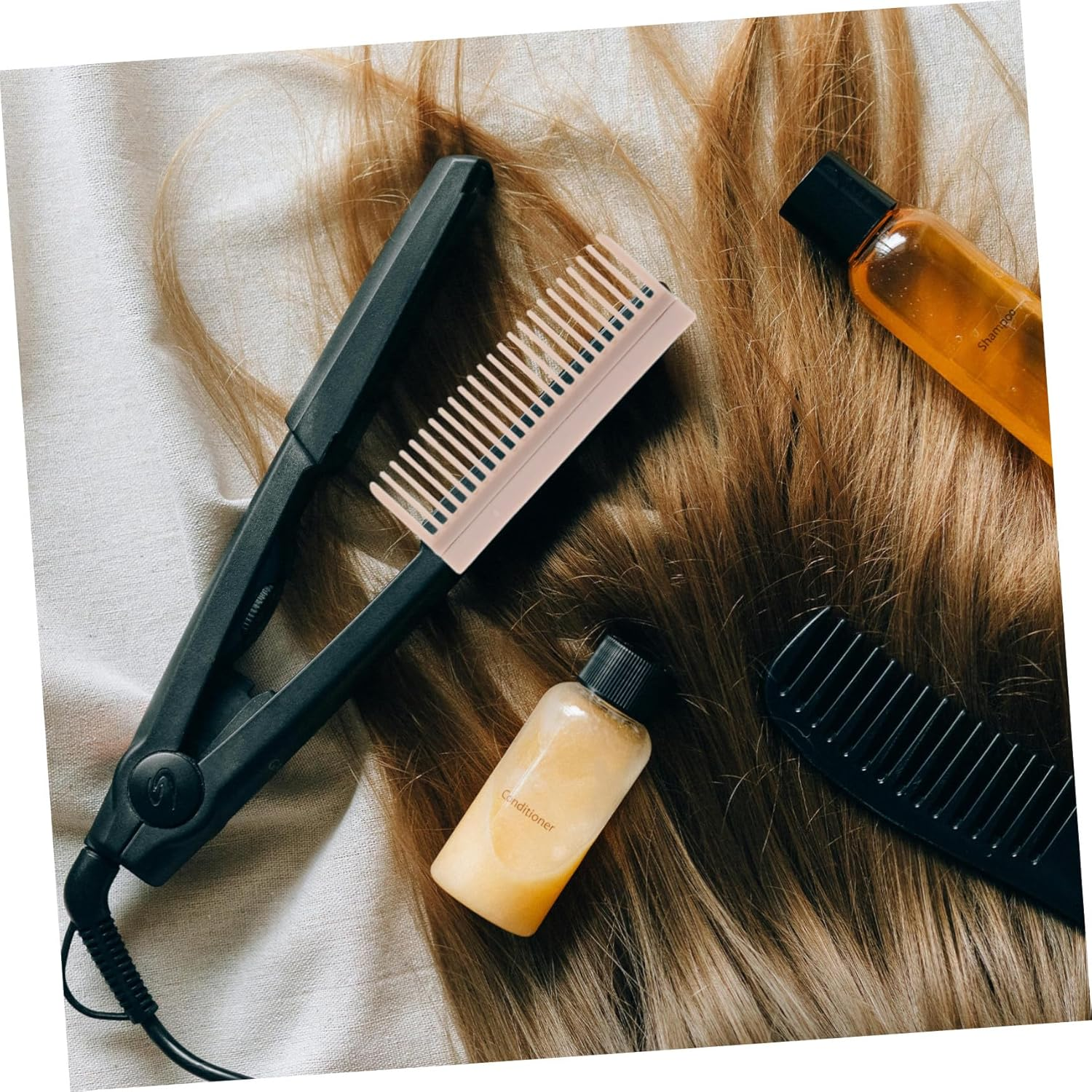 BESTYASH 2Pcs Hair Straightening Heated Comb Carbon Fiber Heat-Resistant Hair Combs Styling Clip for Women Home Styling Tool Straightener Accessory image number 6