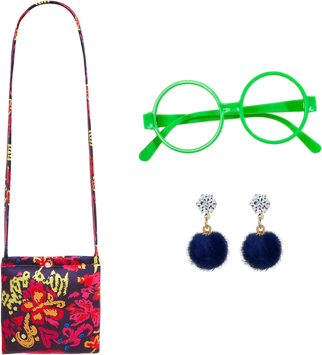 Encanto Mirabel Isabella Costume Glasses Frame Earrings for Girls Cartoon Halloween Christmas Cosplay Dress up Green