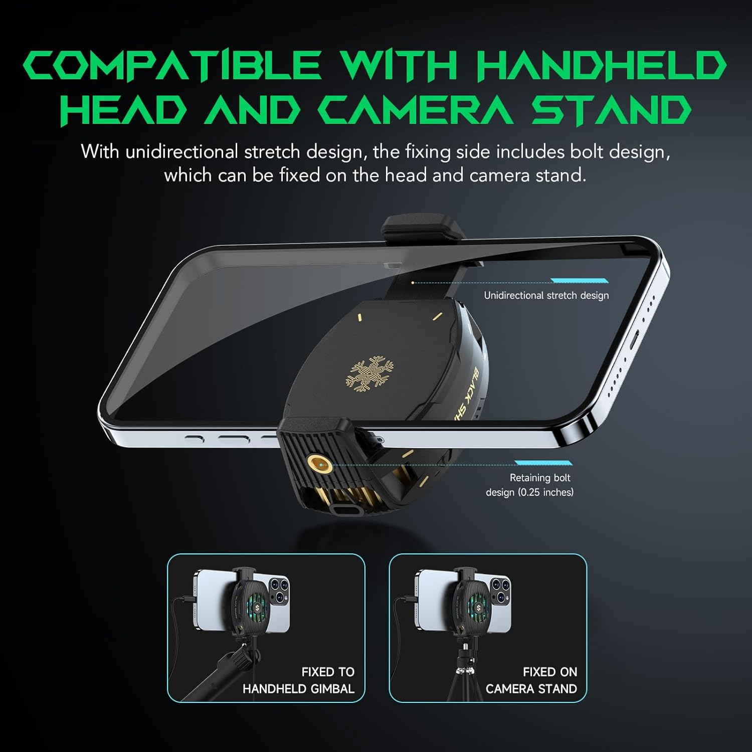 Black Shark Phone Cooler for Gaming Funcooler 4, Wired Mobile Phone Cooling Fan Lightweight Quiet with RGB Light, Cellphone Radiator for 2.67-3.45 Inches Iphone/Android, Retaining Bolt - Funcooler 3-2 image number 5