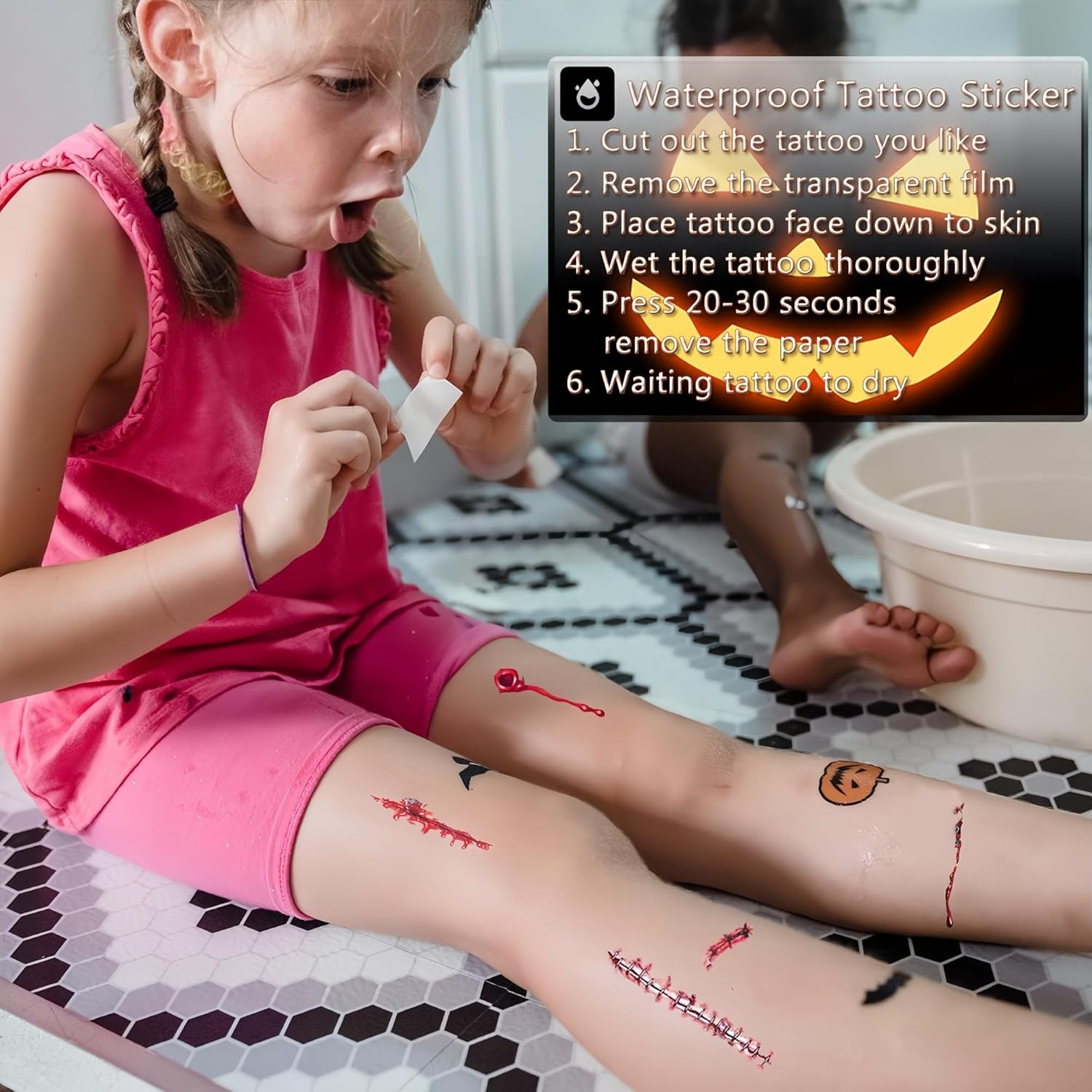 Longfng Halloween Nail & Tattoo Sticker Set &ndash; 4 Sheets 3D Nail Decals, 9 Sheets Skeleton Hand & Scary Temporary Tattoos for Kids & Adults Party Decorations image number 3