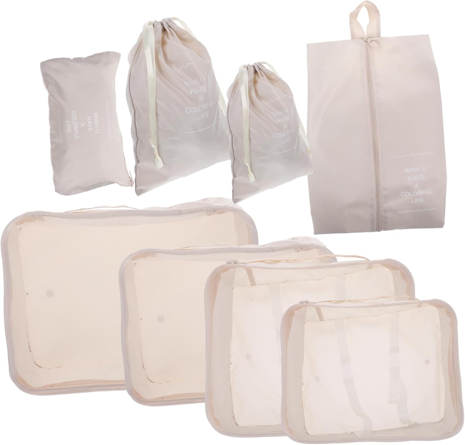 ANDRESLAD Travel Packing Cubes Storage Bags Set of Polyester Mesh Lid Space-Saving for Suitcase Organization image number 4