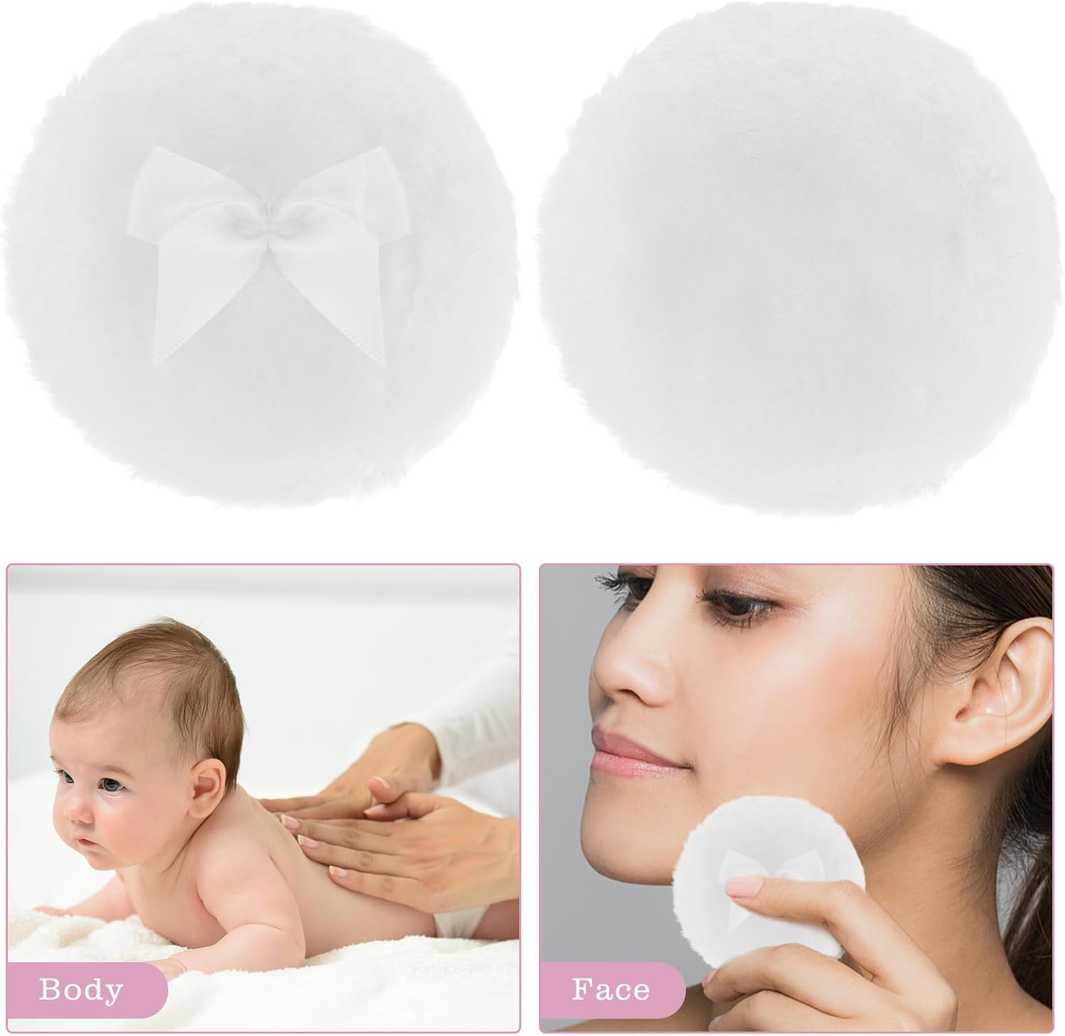 Sibba Large Fluffy Powder Puff - 4 Inch Ultra Soft Washable Reusable Velour Face Body Puff for Loose Powder - Wet Dry Makeup Tool (White)