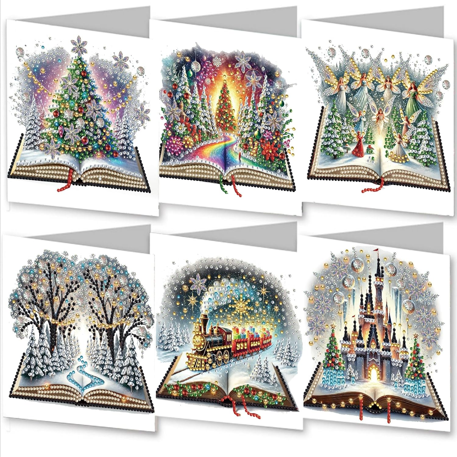 Awesocrafts 6Pcs Diamond Art Christmas Cards Craft Kits XXX, DIY Diamond Painting Cards Sets, 5D Diamond Art Cards with Envelopes, Postcards for Handmade Gift, Xmas Gift 30 * 15Cm (Snowman)