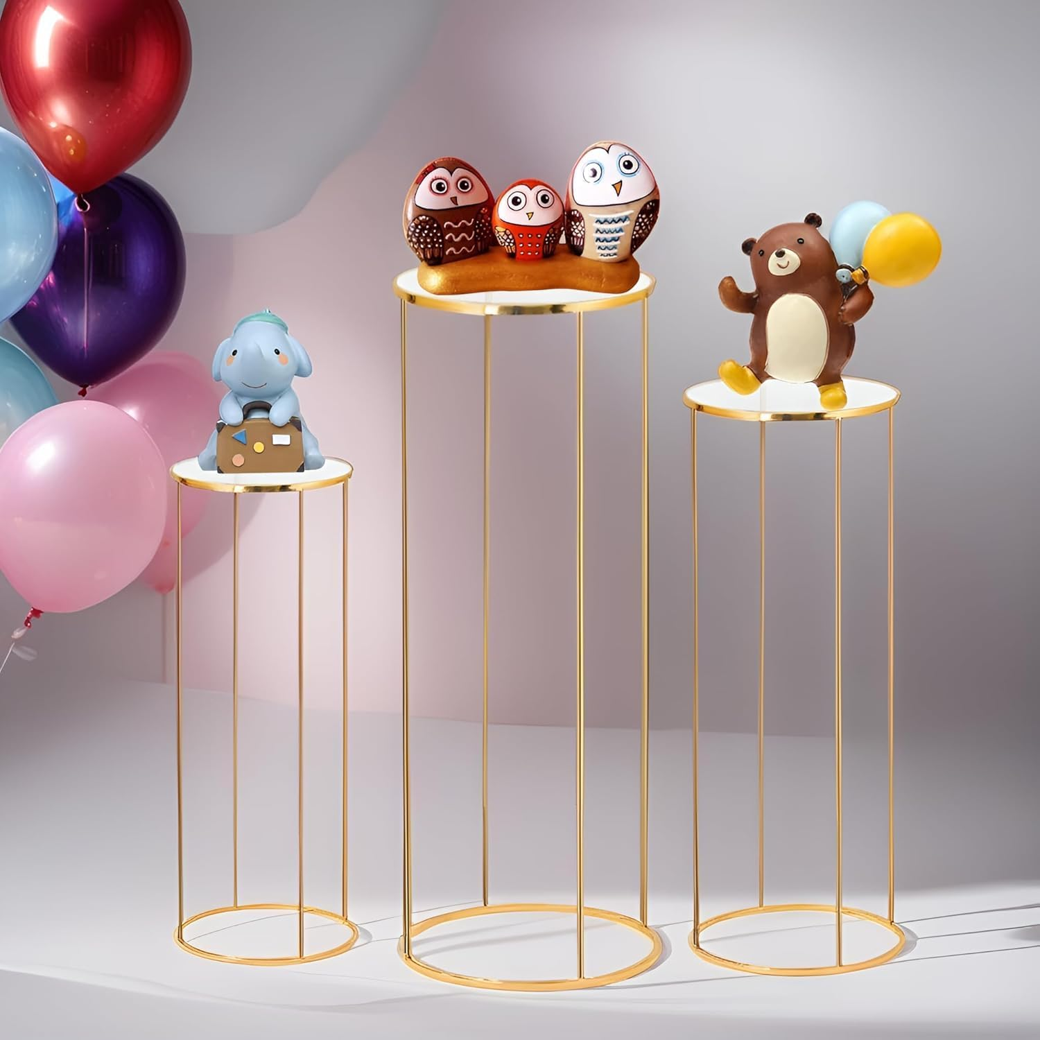 Metal Cylinder Pedestal Stand for Party, Cilindros Para Decoraciones De Fiestas, round Cake Pedestal Tables for Wedding Display, Event Decor with Floral Plant, Birthday Backdrop- Gold image number 3